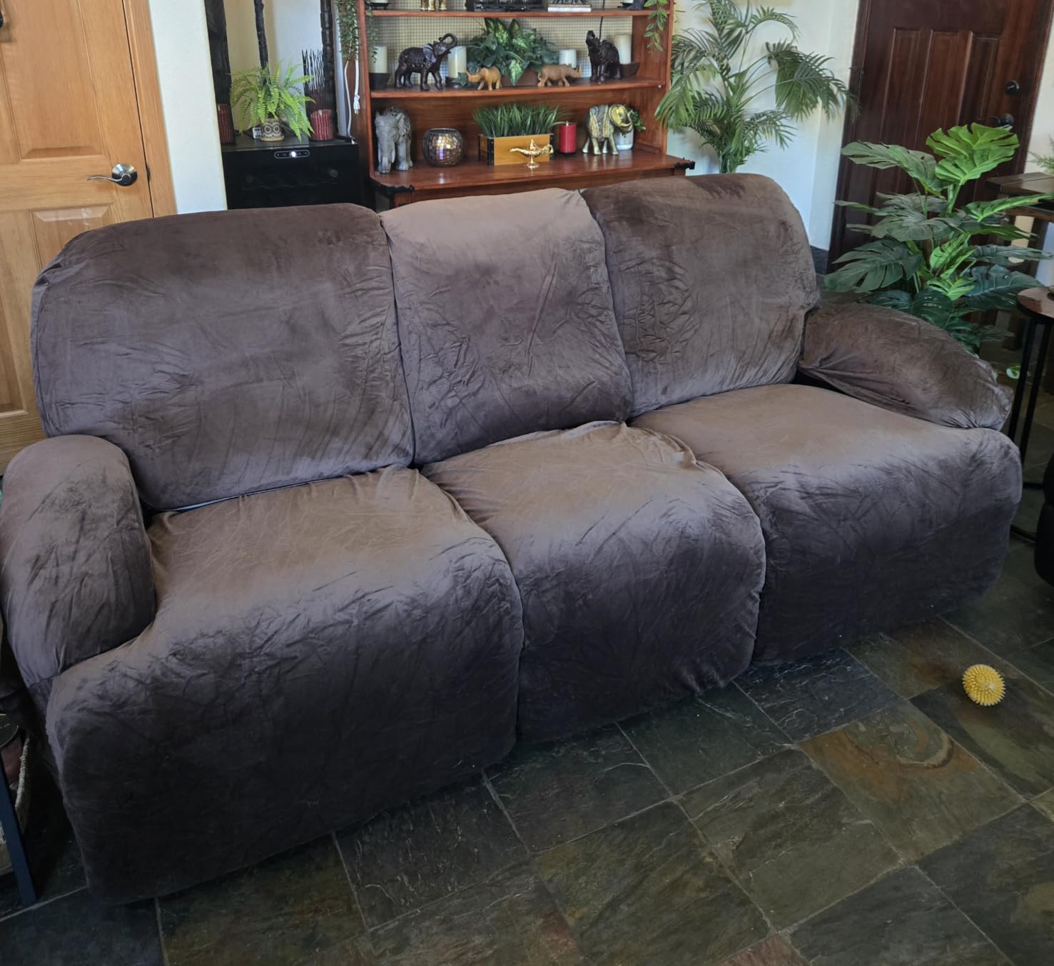 ULTICOR Velvet 8-Pieces Recliner Sofa Covers Stretch Reclining Couch Covers for 3 Cushion Reclining Sofa Slipcovers Furniture Covers Thick Soft Washable (3 Seater Recliner Cover, Dark Gray) customer photo 2