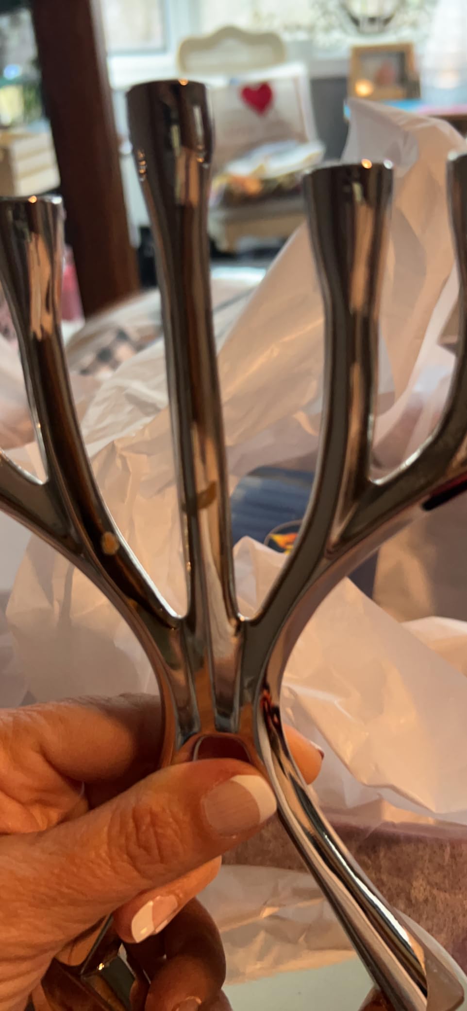 Contemporary Hanukkah Menorah, Polished Non-tarnishing Copper customer photo 1