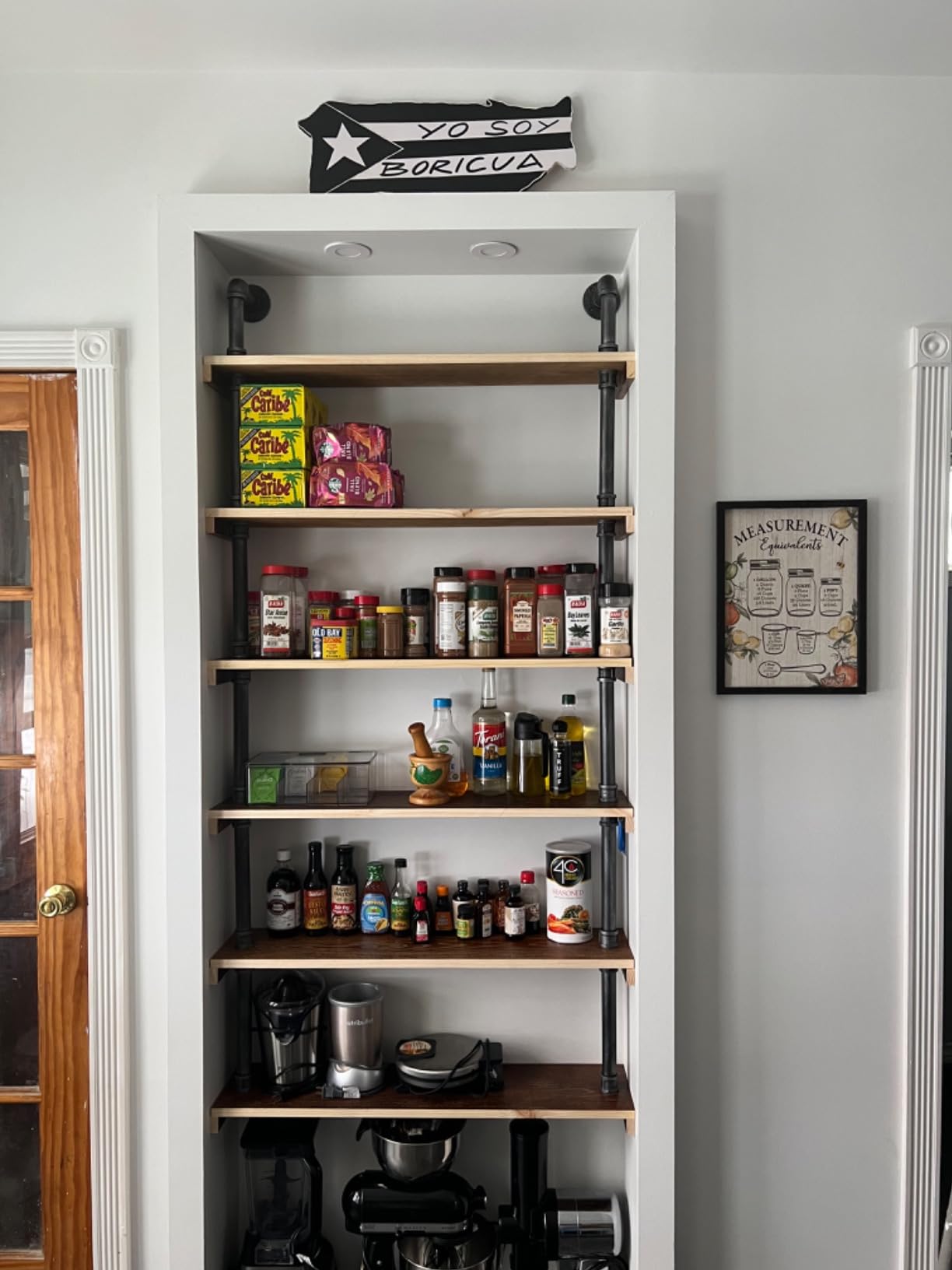 Industrial Pipe Bookshelf, 6 Layer Rustic Modern Wood Ladder Shelf with Metal Frame, Home Decor, Display Shelving, Retro Floating Shelving, 35.4x9.8x79in, 10-20lbs, Pine customer photo 1