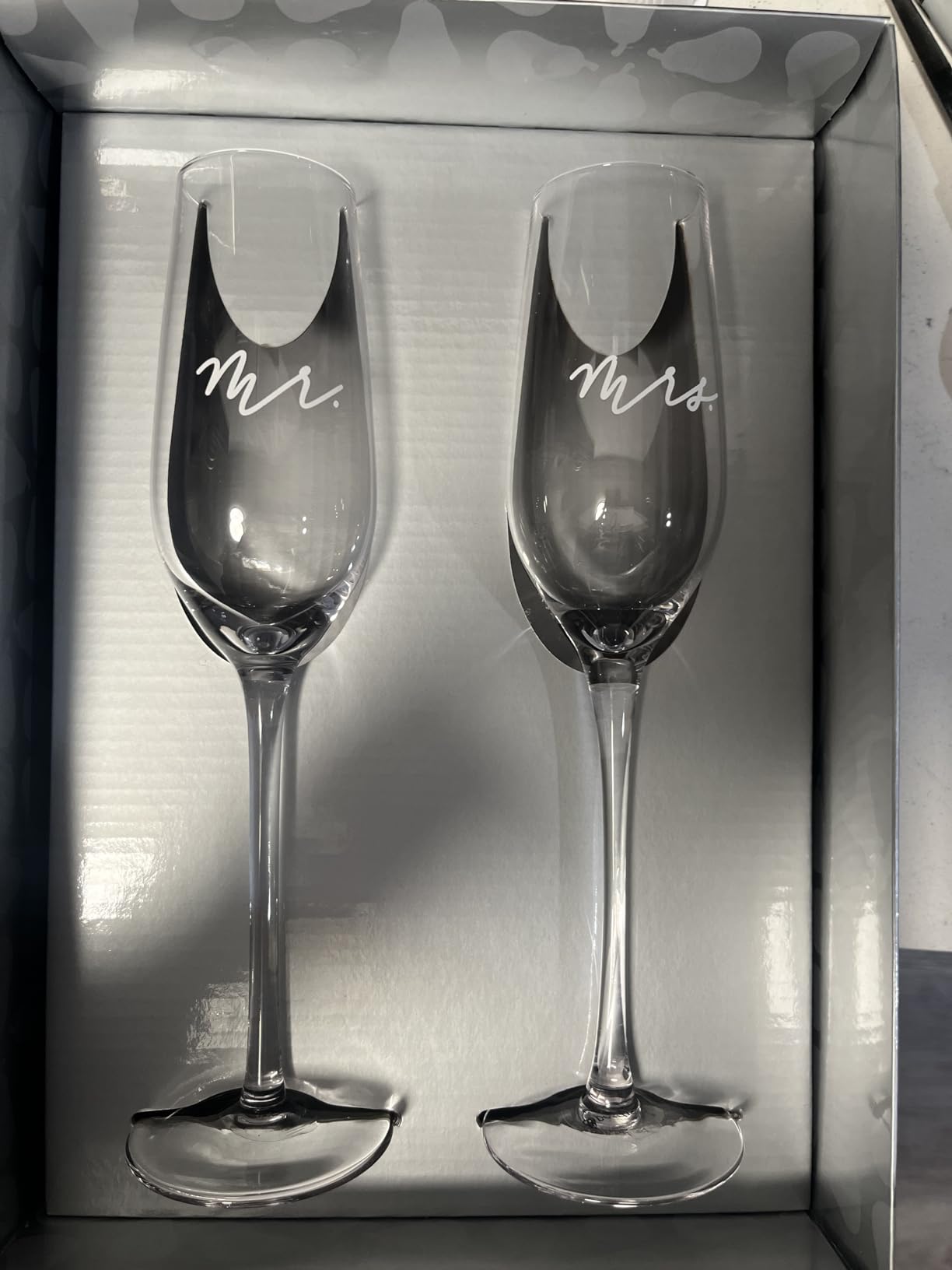 Pearhead Mr. And Mrs. Champagne Flute Set, Wedding Toasting Glasses, 6 oz | His And Hers Glasses, Bridal Shower Gift, Registry Idea, Bride And Groom Keepsake, Celebration Glass, Wedding Registry customer photo 2