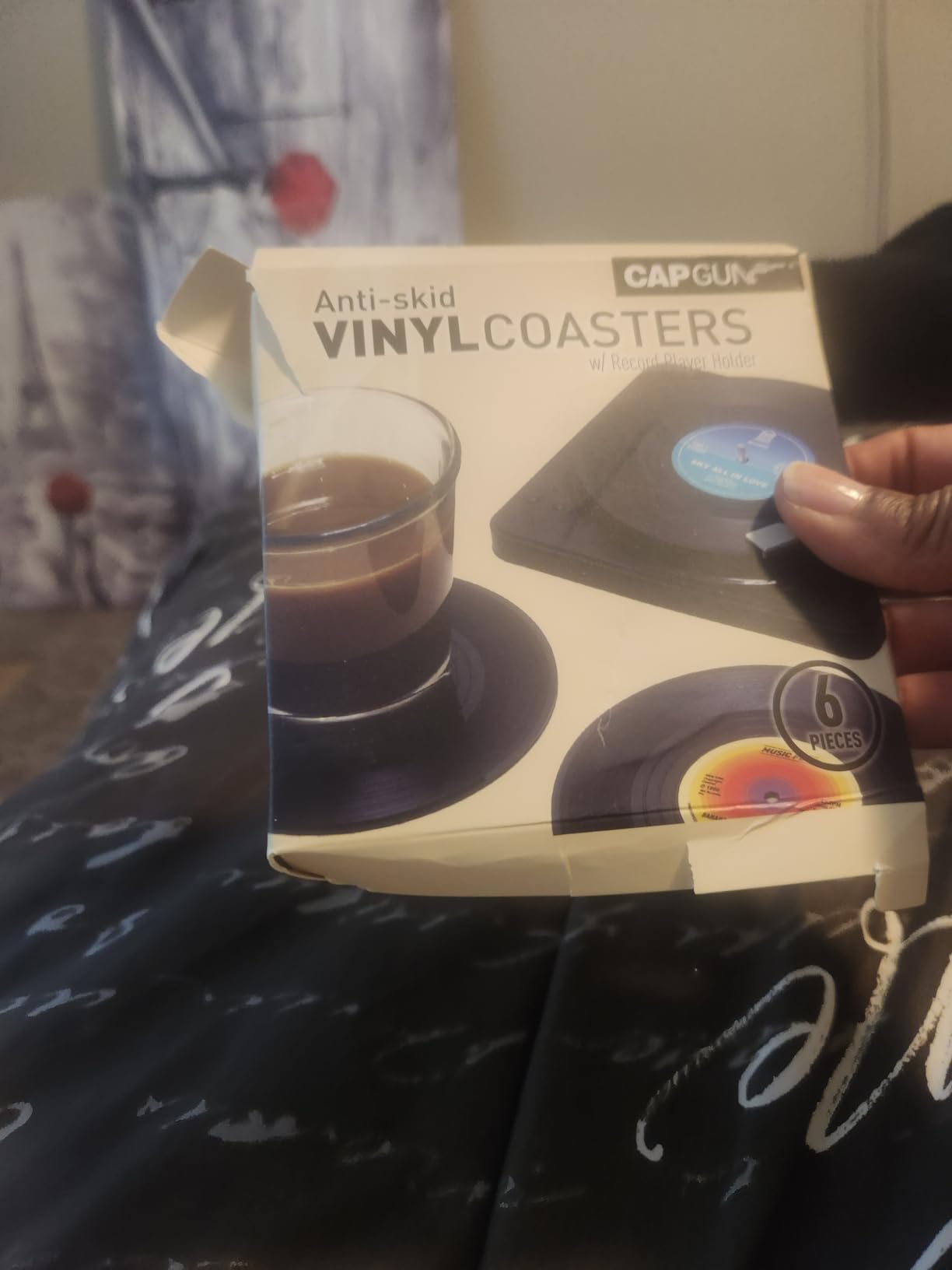MECOWON Vinyl Record Coasters with Record Player Holder - 6 Packs, Cool Coasters for Music Lovers customer photo 1