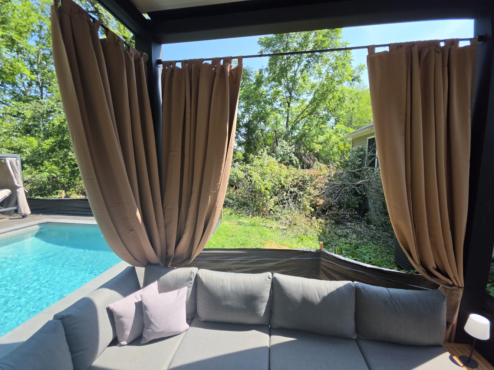 RYB HOME Outdoor Curtains Waterproof 2 Panels with Detachable Top | Blackout Thermal Insulated Privacy Patio Door Curtains for Gazebo Pool Hut Pavilion Gazebo Outdoor Shower, W52 x L108, Beige customer photo 1