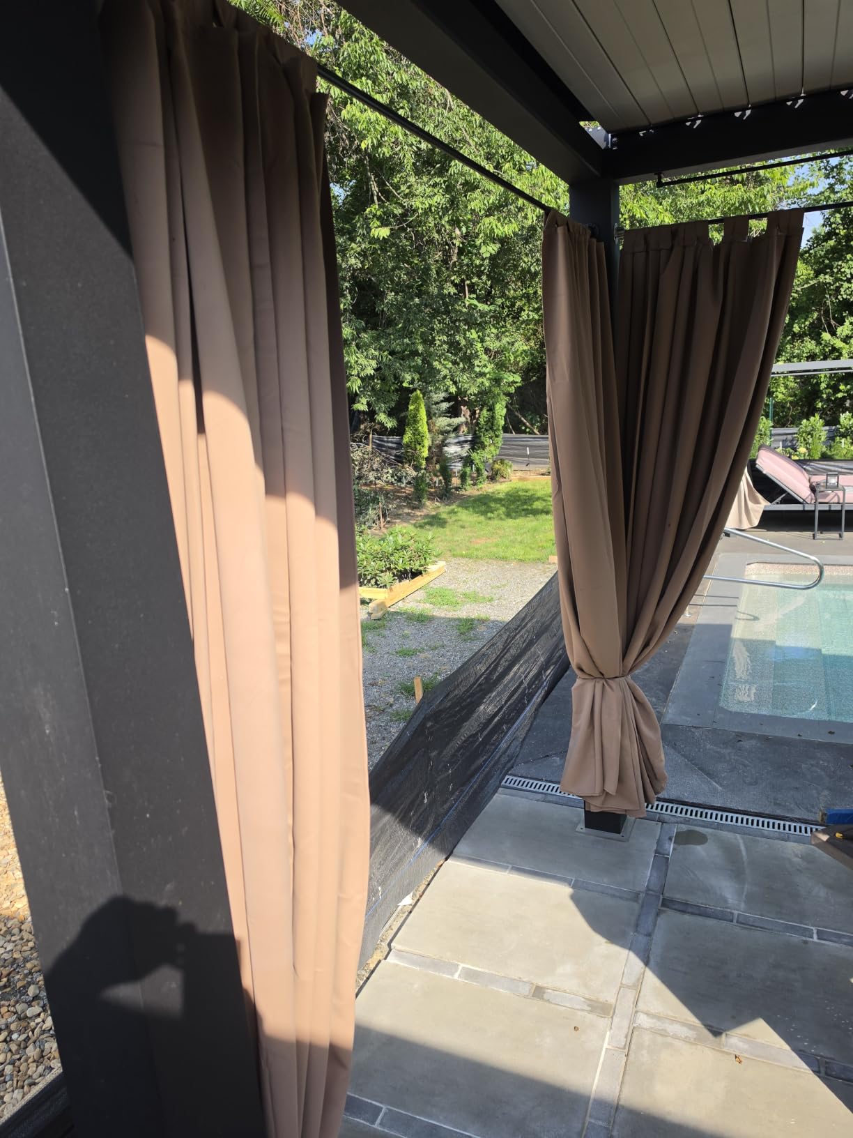 RYB HOME Outdoor Curtains Waterproof 2 Panels with Detachable Top | Blackout Thermal Insulated Privacy Patio Door Curtains for Gazebo Pool Hut Pavilion Gazebo Outdoor Shower, W52 x L108, Beige customer photo 2