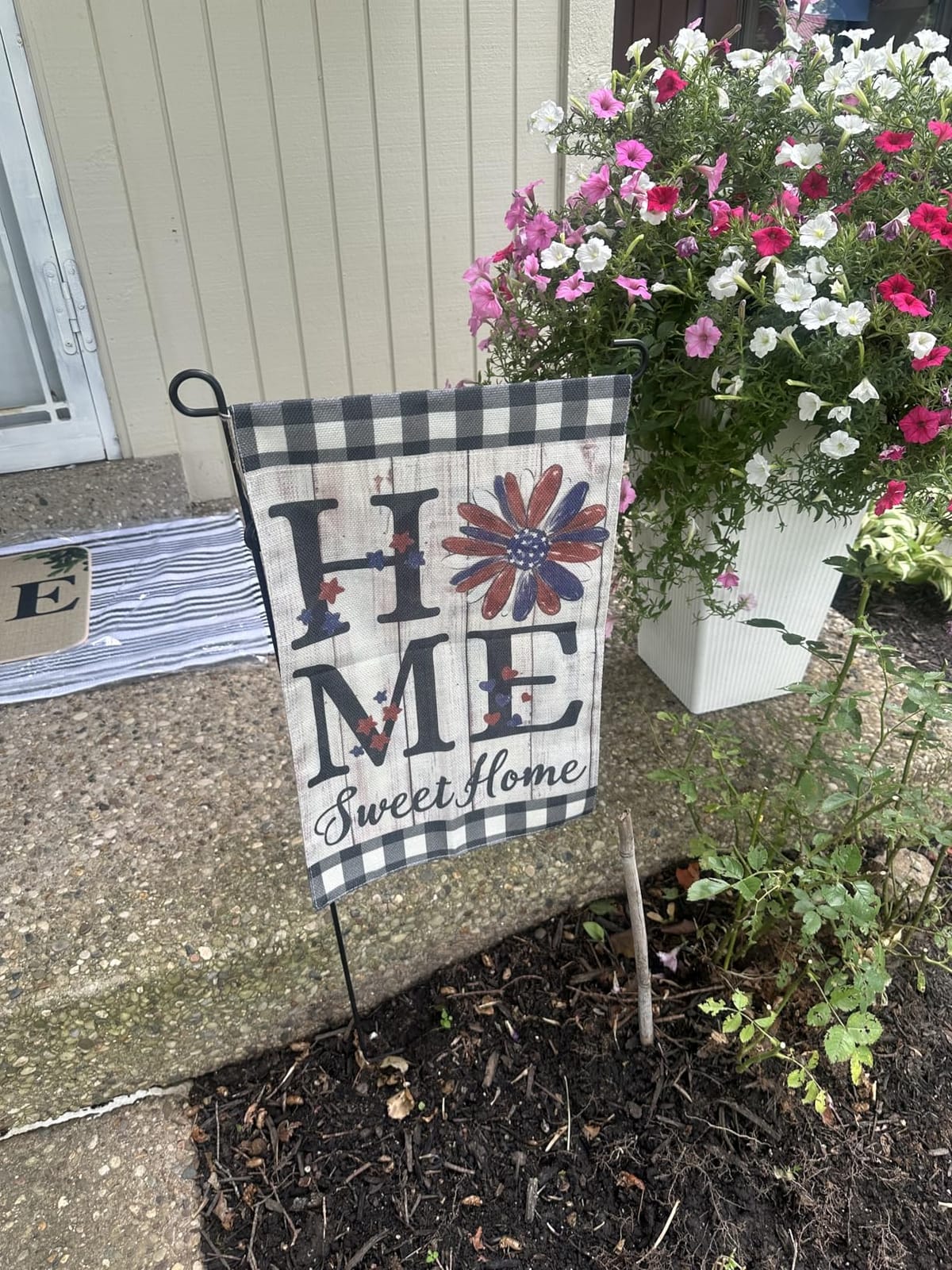 ORTIGIA Summer House Flag Burlap Vertical Double Sided 28 x 40 Inch Home Sweet Home Magnolia Large House Flag Spring Farmhouse Rustic Buffalo Check Plaid Home Front Yard Patio Outside Outdoor Decor customer photo 2