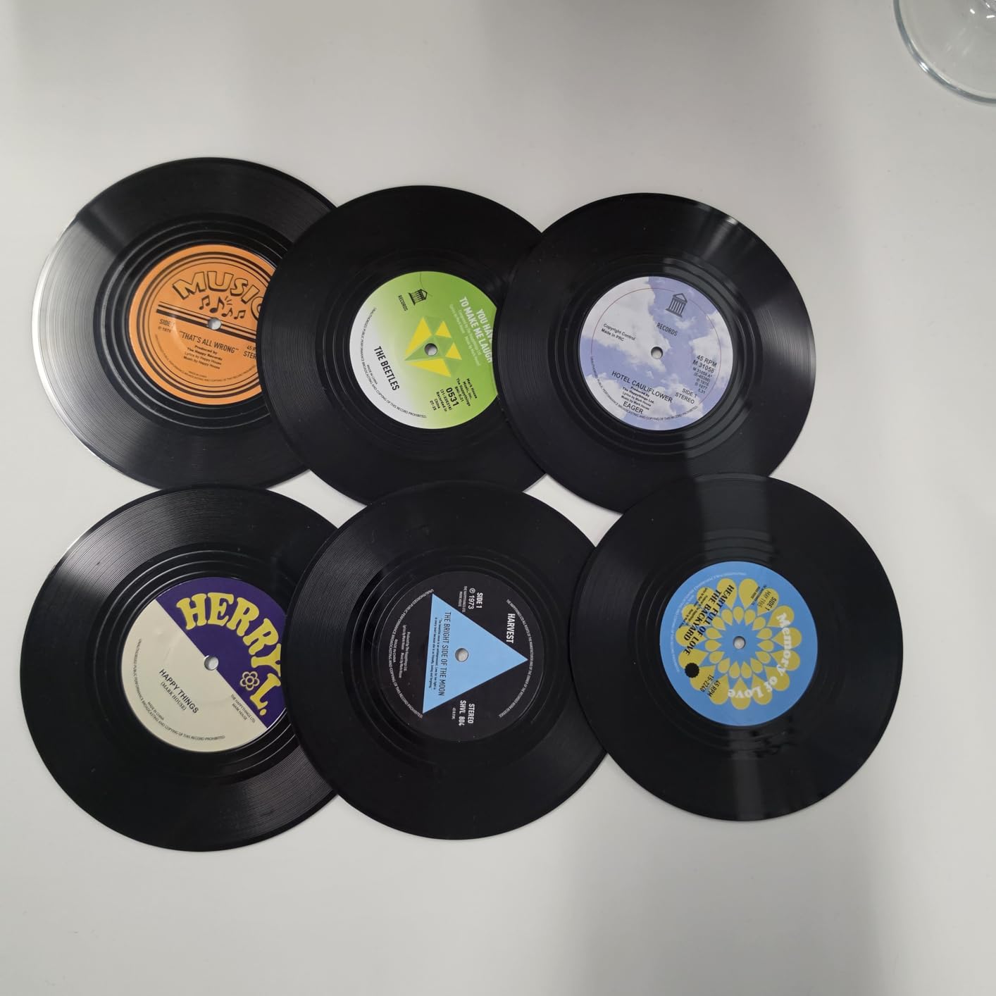 Funny Retro Record Coasters for Drinks with Vinyl Player Holder - Set of 6 Coasters customer photo 1