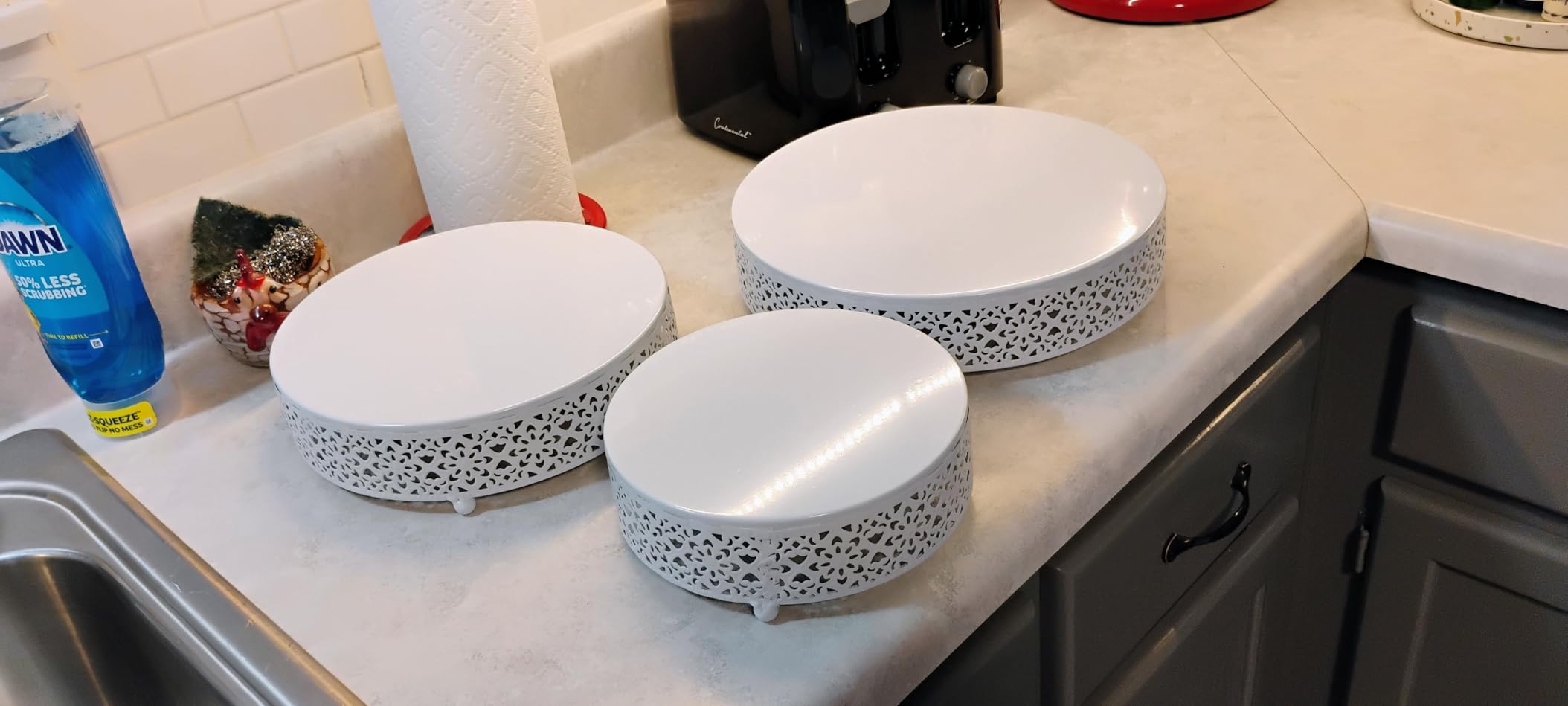 Hedume Set of 3 Cake Stand, Dessert Display Cupcake Stands, Round Metal Cake Stands, Cupcake Pastry Candy Display Plate for Wedding, Event, Birthday Party customer photo 1