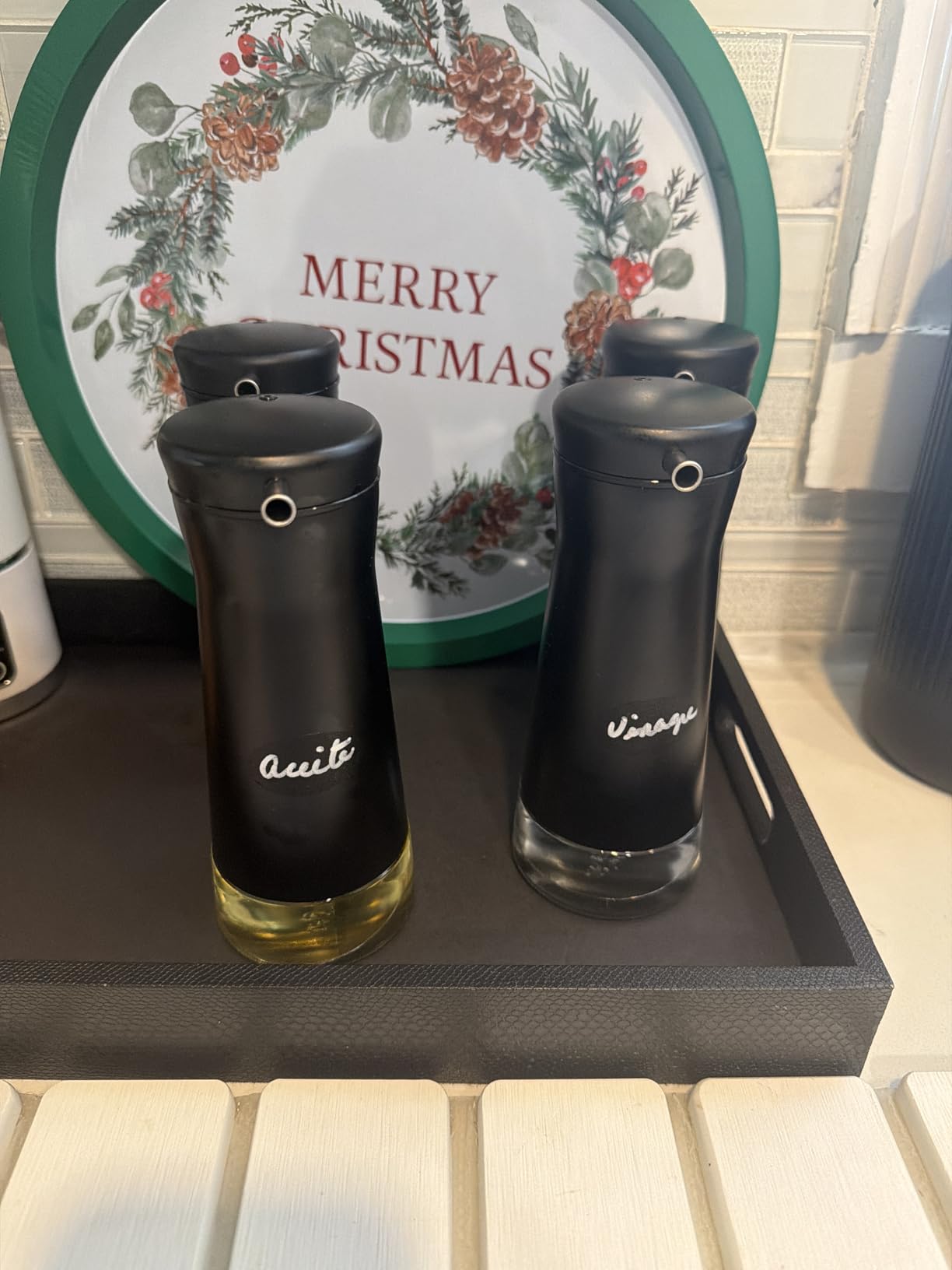 Aelga Olive Oil And Vinegar Dispenser Set - 2 Pack Elegant Stainless Steel Oil Dispenser Set - Vinegar Bottle for Kitchen with No-Drip customer photo 1