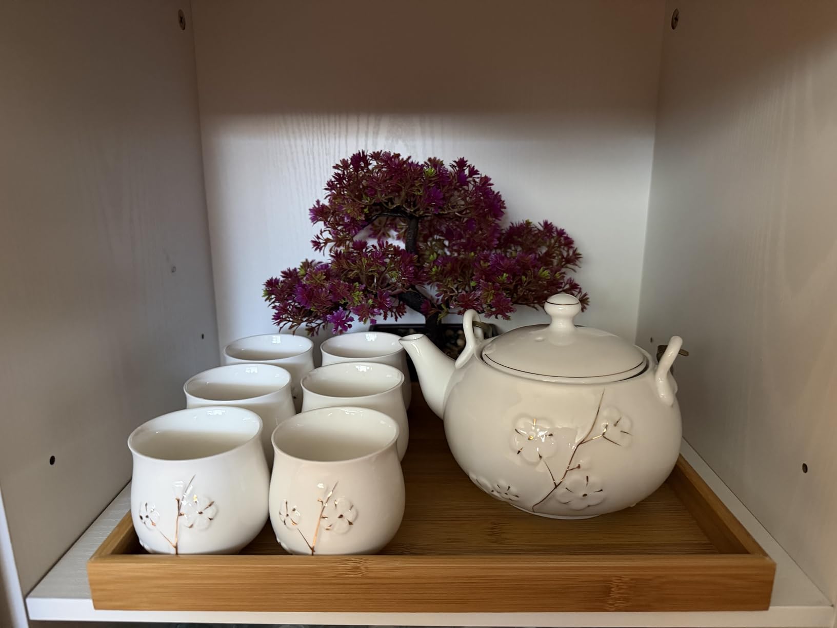 Dujust Japanese Tea Set, White Porcelain Chinese Tea Set (Plum in Golden) | 1 Teapot Set, 6 Tea Cups, 1 Tea Tray, 1 Stainless Infuser, Cute Asian Tea Sets for Adults/Tea Lover/Women/Men customer photo 2