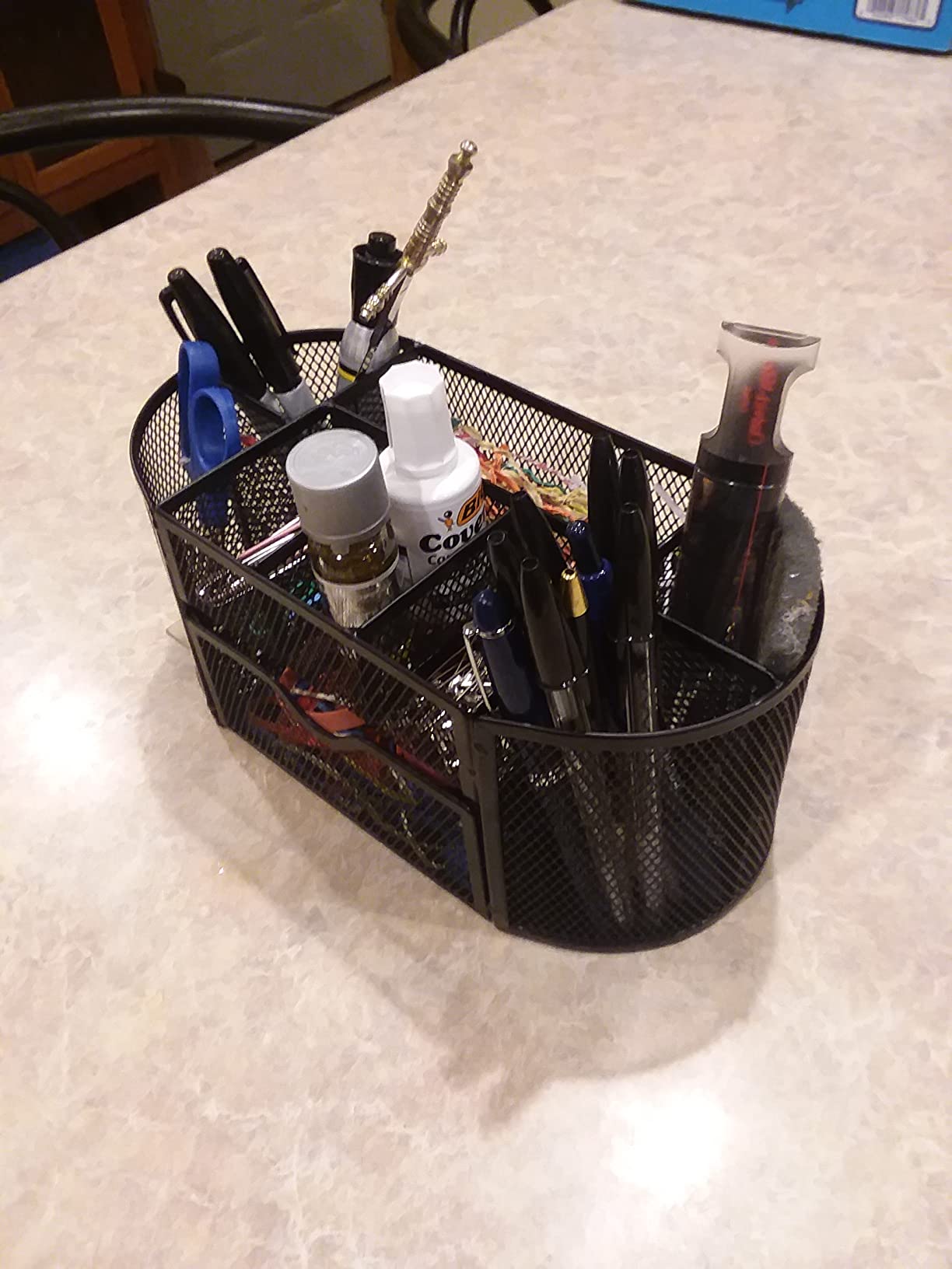 Amazon Basics Mesh Desk Organizer with Pen Holder, Pullout Drawer and Office Caddy Storage, 9.25
