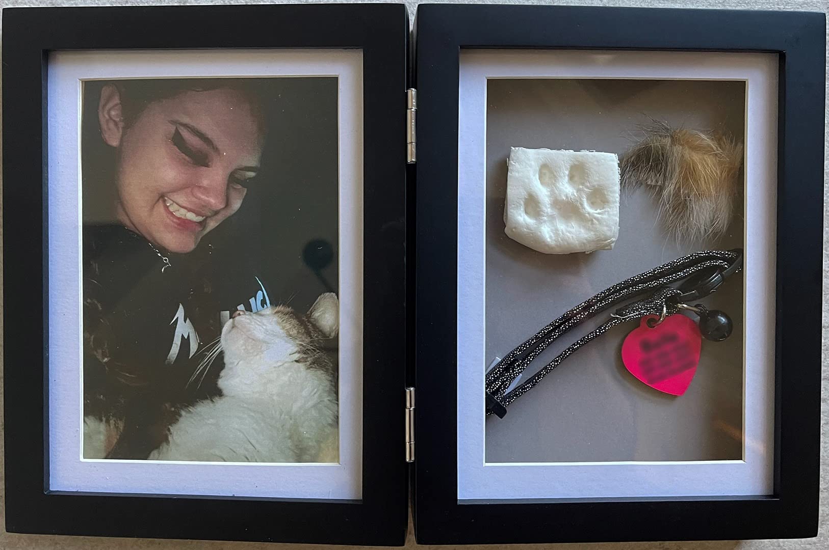 Pearhead Pet Paw Print Frame with Clay Impression Kit, Black Tabletop Frame | Dog and Cat Paw Print Keepsake with 4x6 Photo Frame, No-Bake Clay Pet Memorial Gift, Hinged Double Picture Frame, Wood/Glass customer photo 1