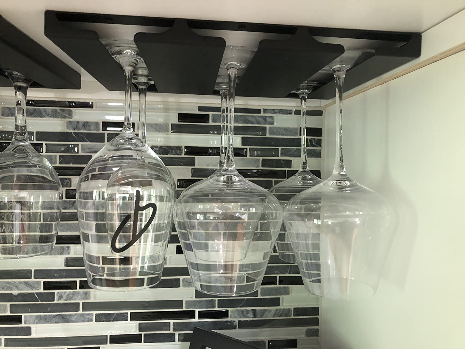 Wine Glass Holder Under Shelf or Cabinet, Stainless Steel 16.5 Inch Stemware Rack, Glassware Drying Hanger, Metal Hanging Organizer for Bar Restaurant, Matte Black, 4 Row customer photo 1