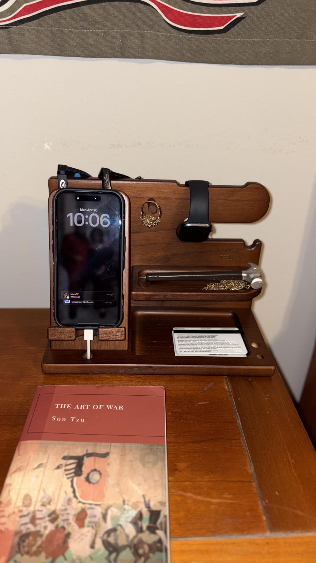 TESLYAR Wood Phone Docking Station for Men - Desk or Nightstand Organizer - Birthday Gifts for Husband, Dad customer photo 1