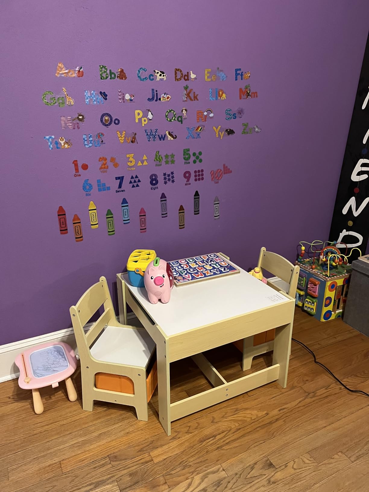 Costzon Kids Table and Chairs, 3 in 1 Art & Craft Toddler Table Set | Wooden Activity Desk Set w/ Reversible Tabletop & Multiple Storage Space, for Children Drawing, Reading, Playing (Gray) customer photo 2