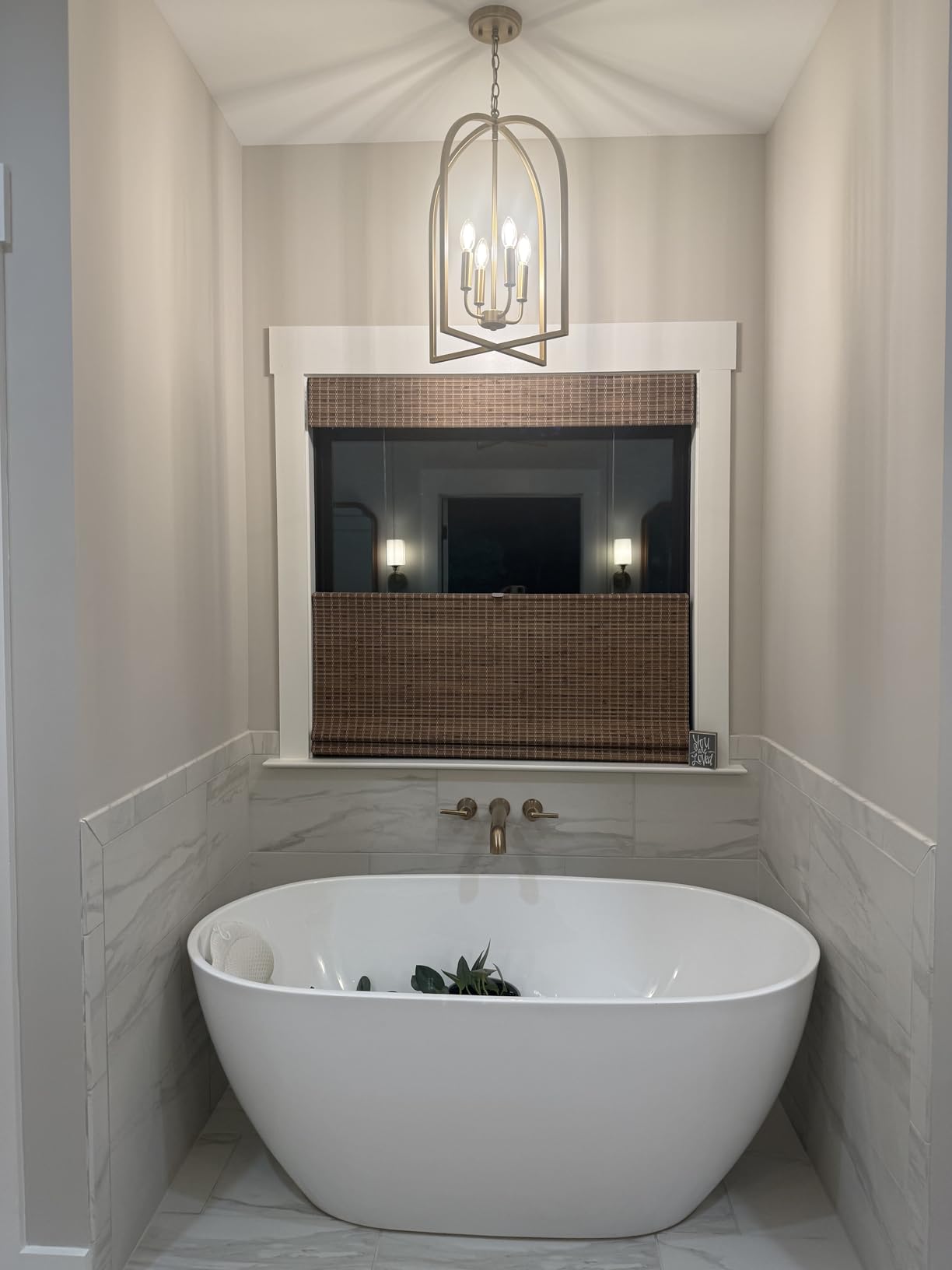 MOOD Custom Bamboo Shades | Rustic | Cordless Bamboo Roman Shades for Windows and Doors (Natural Woven) | Rustic Walnut (Great Privacy) | Custom Size customer photo 1