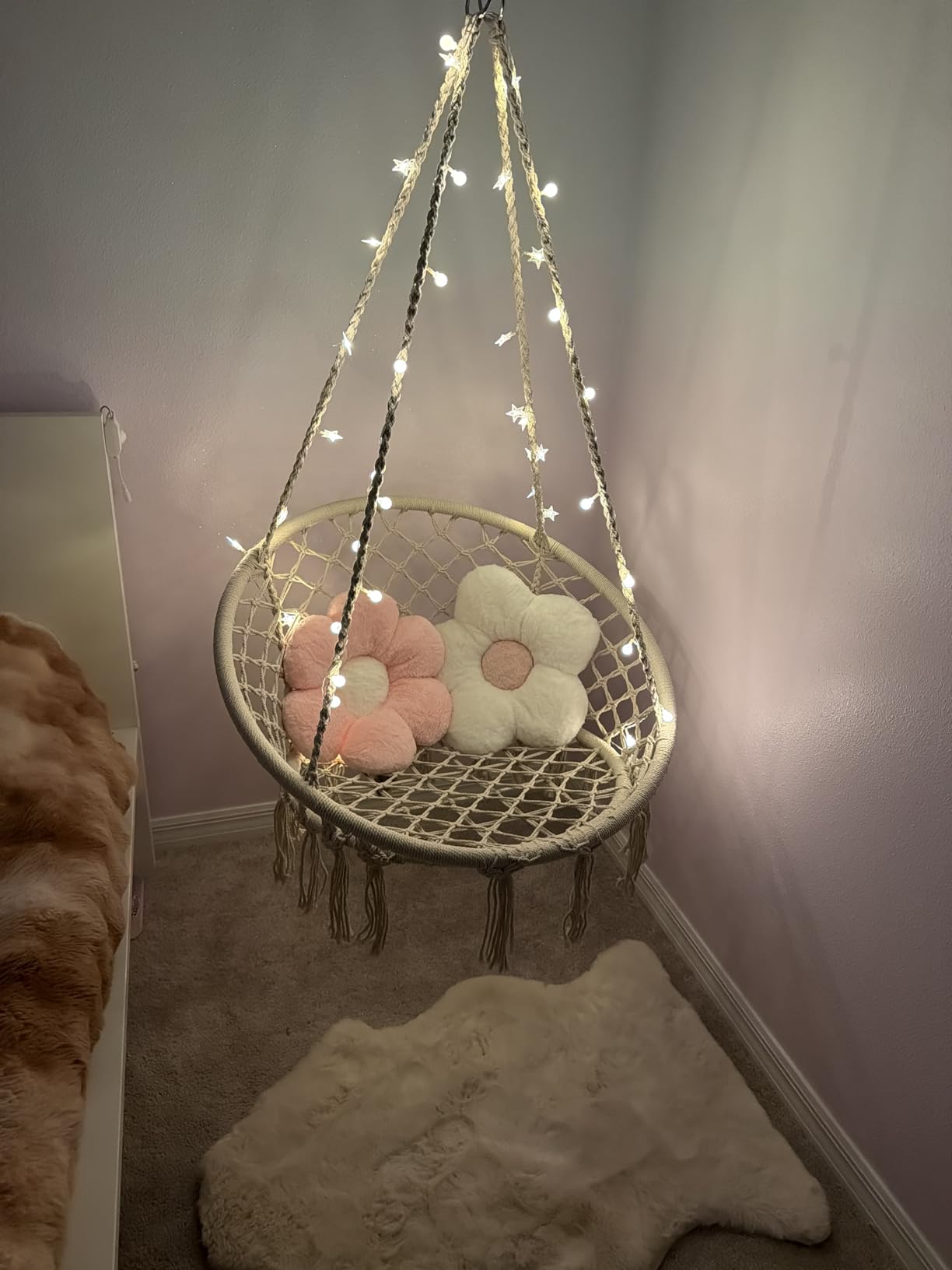 KASHAN Hanging Chair for Bedroom Hammock Chair Swing with Lights and Hardware Kits Holds up to 550Lbs Macrame Swing Chair Hanging Cotton Rope for Patio, Deck, Garden - Cushion Not Included customer photo 1