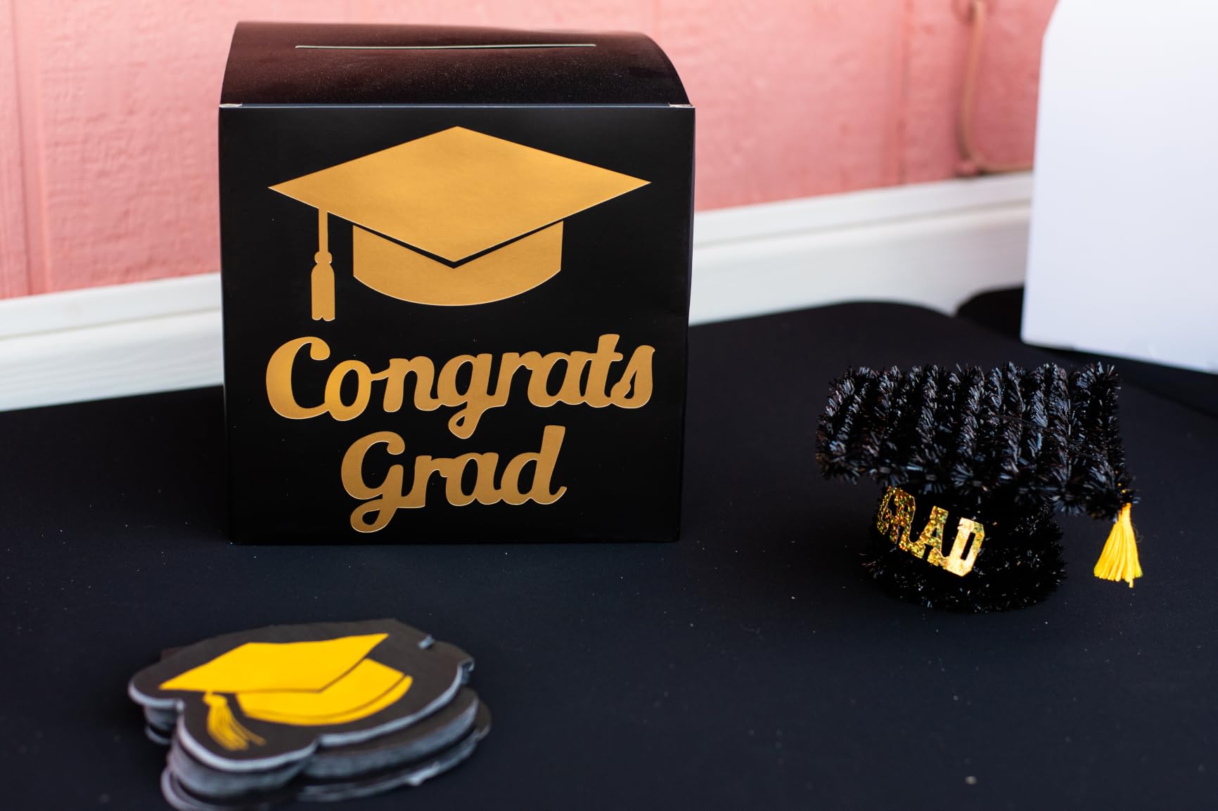 Partico Graduation Card Box Holder, Grad Party Decorations (Black) customer photo 2