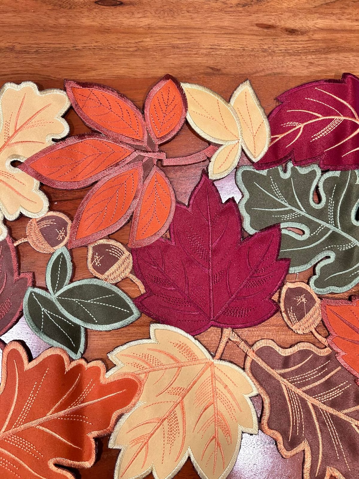OWENIE Thanksgiving Runner, Fall Leaf Table Runner for Autumn Home Decorations, Fall Table Centerpieces, Embroidered Cutwork Farmhouse Harvest Maple Leaf Runner, 13 Inch x 36 Inch customer photo 1