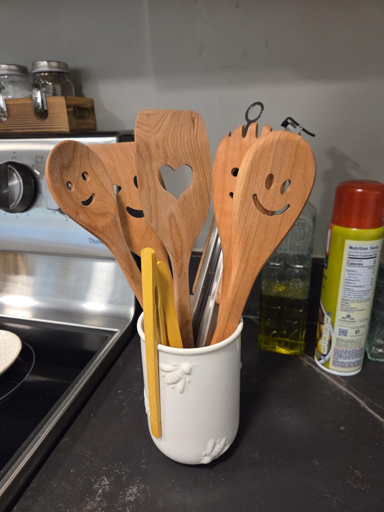 MFC 5-Piece Wooden Cooking Spoons - Kitchen Set from Natural Cherry Wood - Wooden Spoons for Cooking - Funny Utensil Set with Smiley Faces - Cooking Multipurpose Wood Utensils customer photo 2