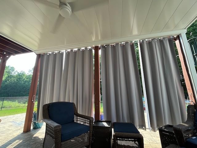 RYB HOME 2 Panels Outdoor Curtains for Patio Waterproof Weighted Windproof | Thermal Insulated, Blackout Privacy Curtain for Porch Balcony Cabana Gazebo Pergola Garage Sun Room, Grey, W52 x L84 customer photo 1