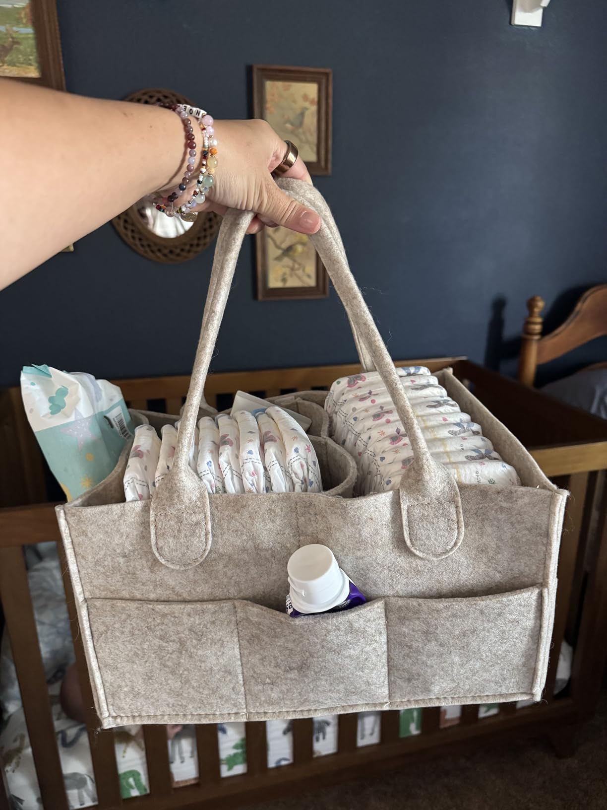Parker Baby Diaper Caddy - Nursery Storage Bin and Car Organizer for Diapers and Baby Wipes - Oatmeal, Regular customer photo 1