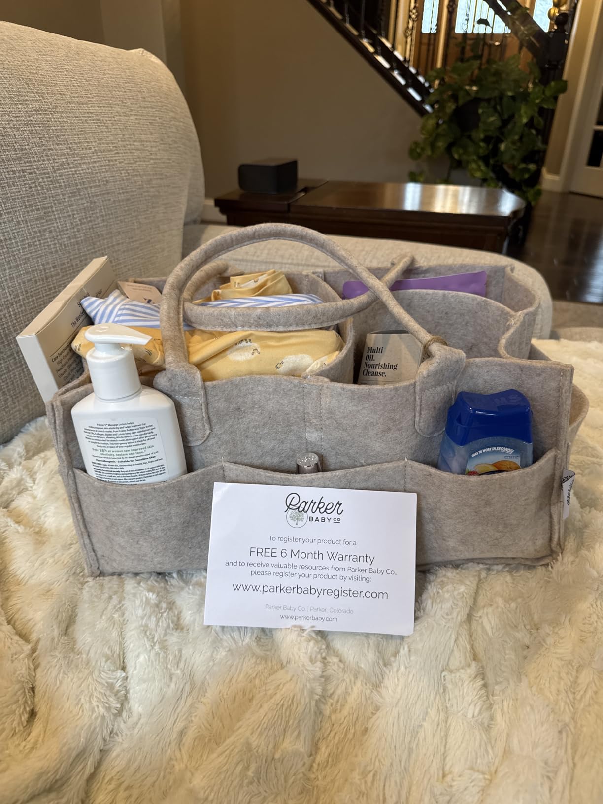 Parker Baby Diaper Caddy - Nursery Storage Bin and Car Organizer for Diapers and Baby Wipes - Oatmeal, Regular customer photo 2