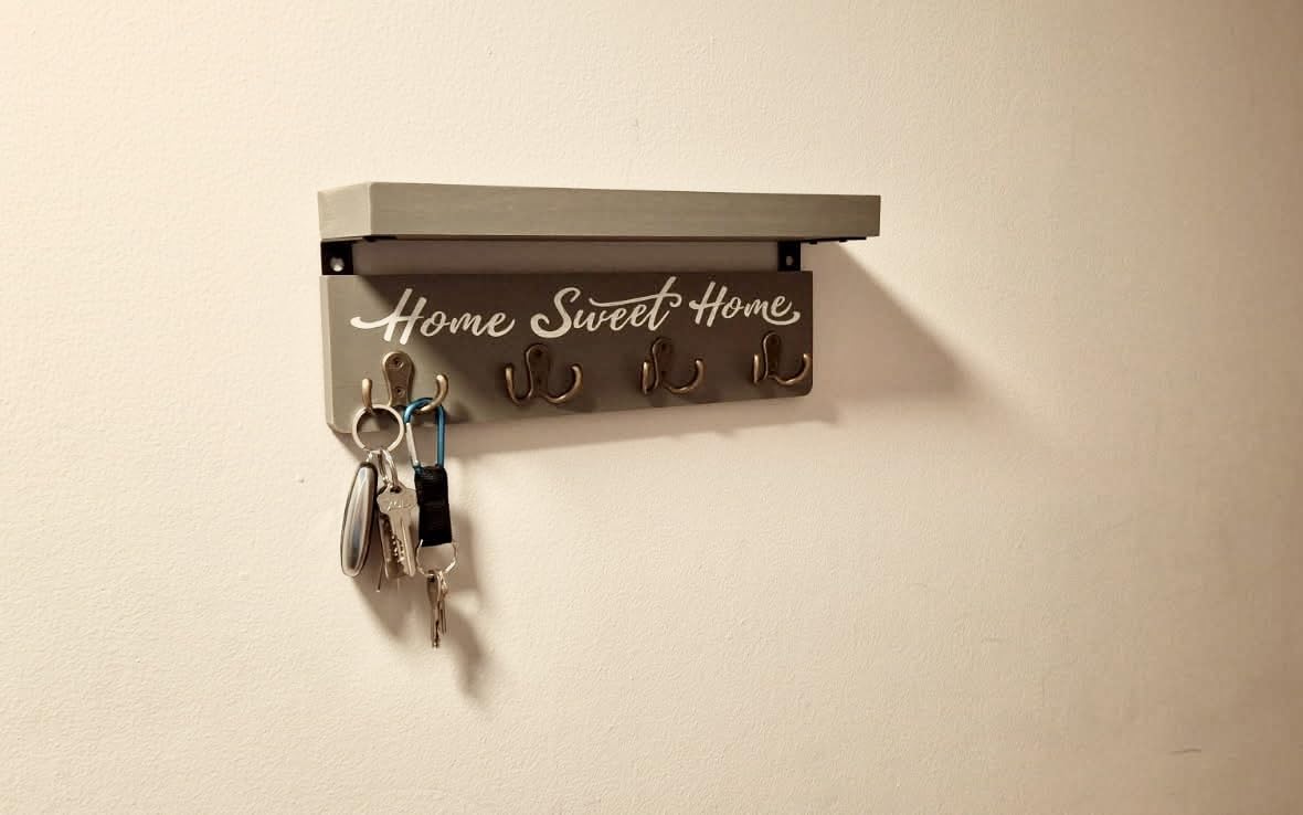 buways Key Holder Wall Mount with 8 Hooks and Cozy Home Sign (Gray) | Solid Wood, Floating Shelf for Keys, Mail, and Daily Essentials in Entryways, Hallways or Home Decor customer photo 1