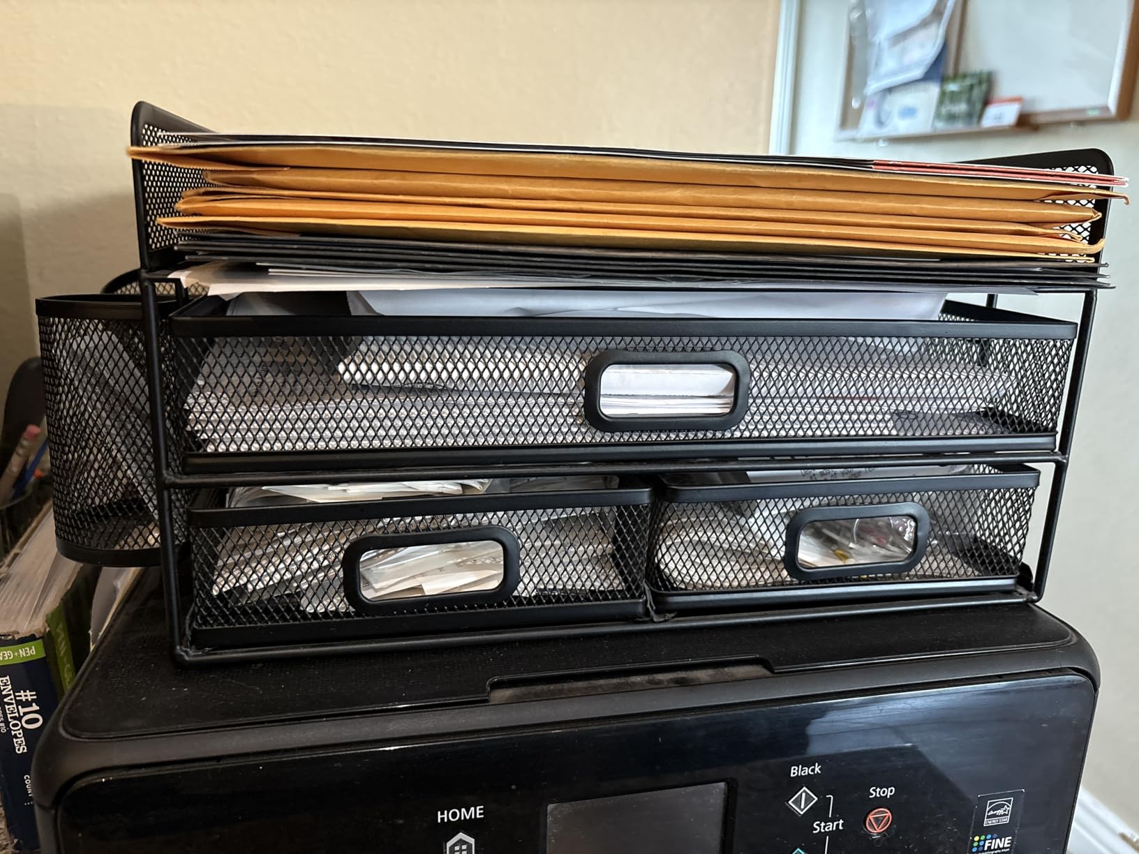 Marbrasse 3 Tier Mesh Desk Organizer with Drawer, Multi-Functional Desk Organizers and Accessories, Paper Letter Organizer with 2 Pen Holder for Home Office Supplies (Black) customer photo 2