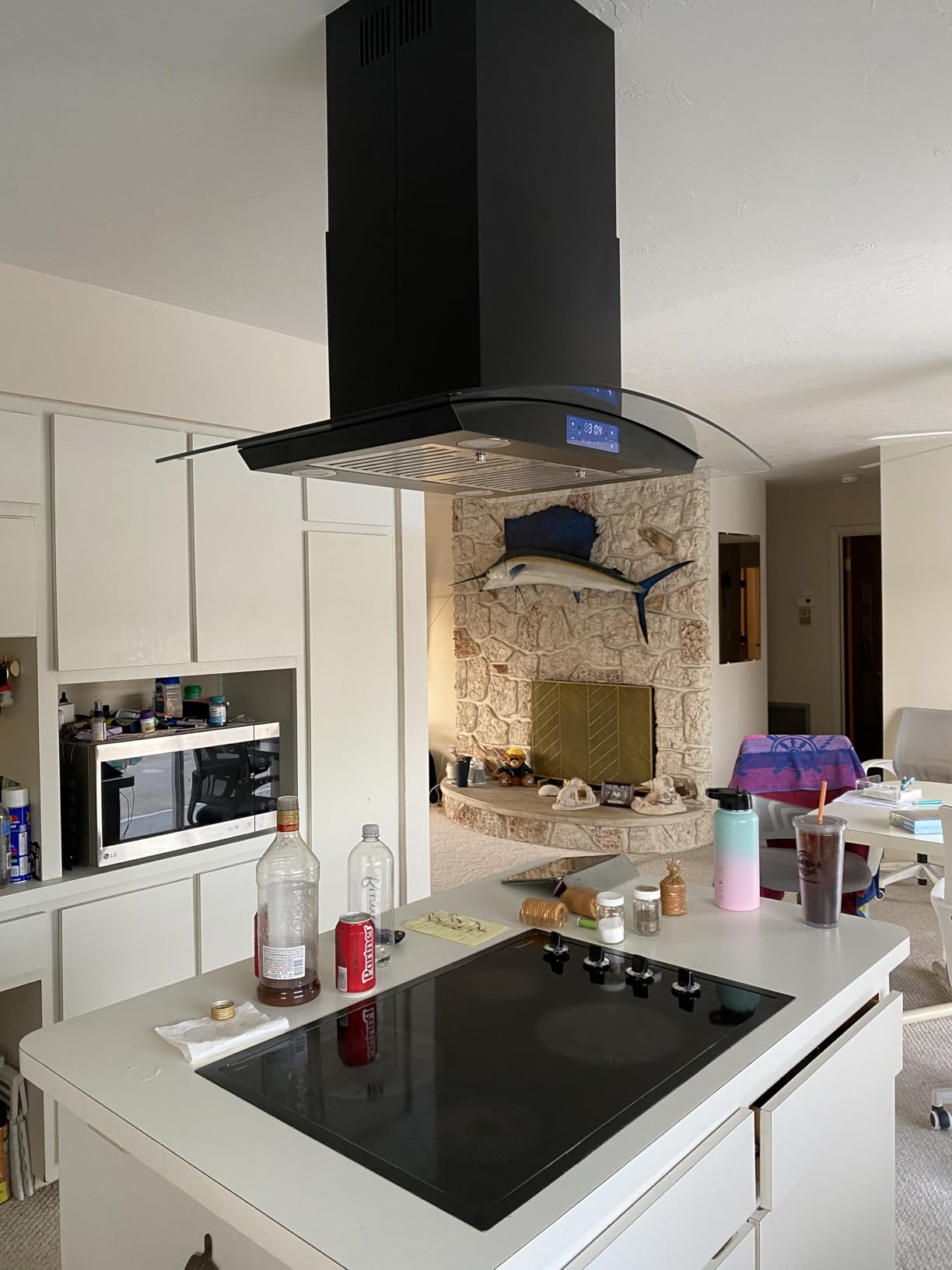 JOEAONZ 36 inch Island Range Hood 700CFM Black Painted Stainless Steel, Gesture & Touch Control Panel Ceiling Mount Kitchen Vent Hood Ducted/Ductless Convertible Extractor, Exhaust Fan 4 LED Lights customer photo 2