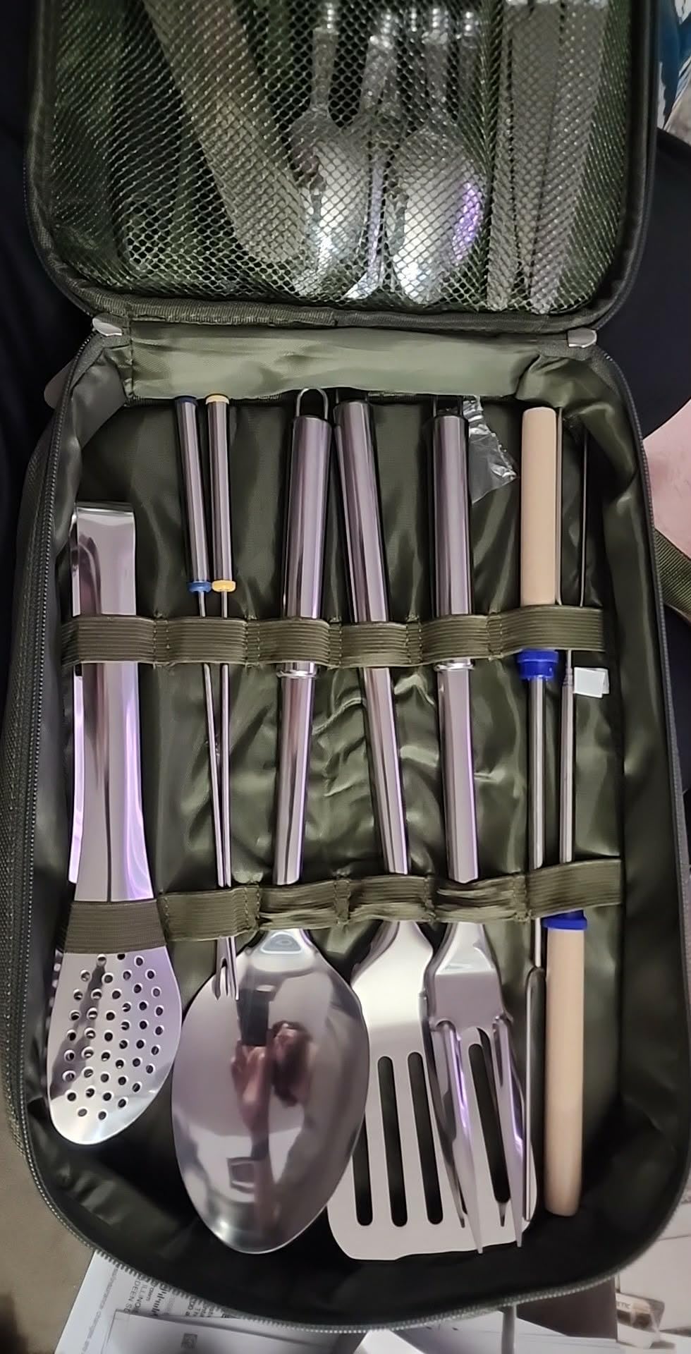 Portable Camping Kitchen Utensil Set-27 Piece Cookware Kit, Stainless Steel Outdoor Cooking and Grilling Utensil Organizer Travel Set Perfect for Travel, Picnics, RVs, Camping, BBQs, Parties and More customer photo 1