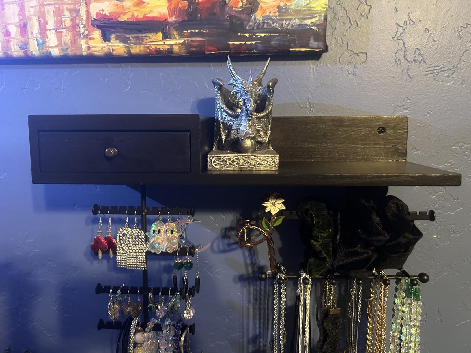 VINAEMO Jewelry Organizer Hanging Wall Mounted Jewelry Holder with Rustic Wood Drawer & Large Capacity Storage Shelf Rack Display for Earrings Rings Necklaces Bracelet customer photo 1