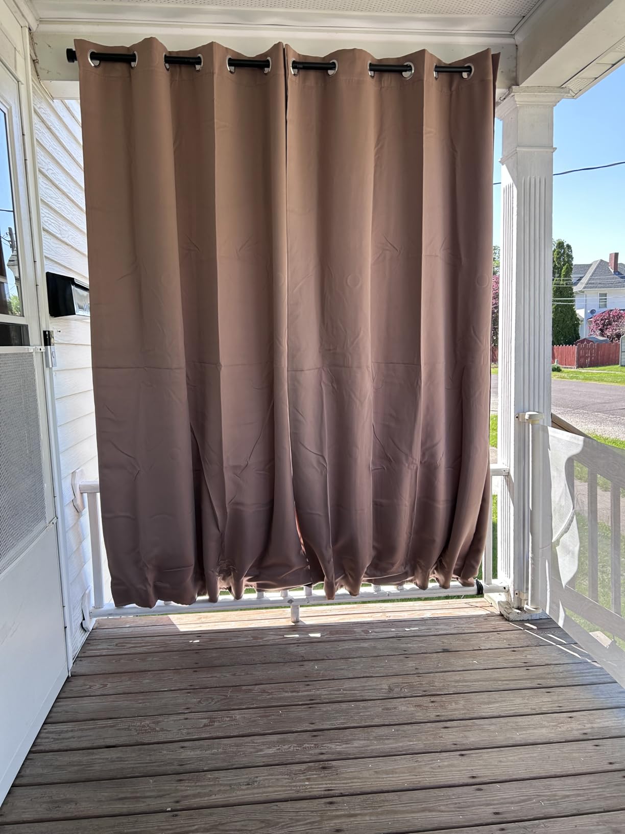 NICETOWN 2 Panels Windproof Outdoor Curtains for Patio Waterproof W52xL84 | Thermal Insulated Gazebo Curtains UV Block & Weatherproof, Privacy Sun Shades Top Grommet & Back Tab Bottom with Rope, Tan customer photo 1
