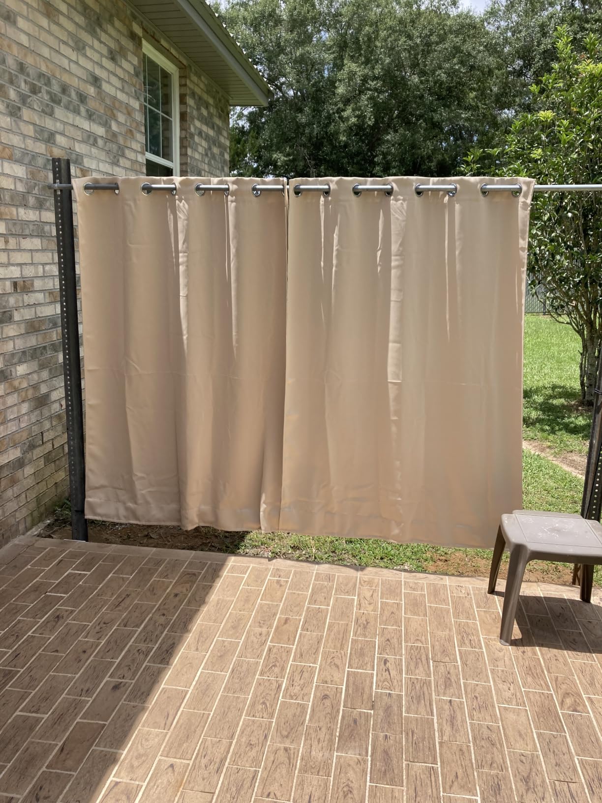 NICETOWN 2 Panels Windproof Outdoor Curtains for Patio Waterproof W52xL84 | Thermal Insulated Gazebo Curtains UV Block & Weatherproof, Privacy Sun Shades Top Grommet & Back Tab Bottom with Rope, Tan customer photo 2