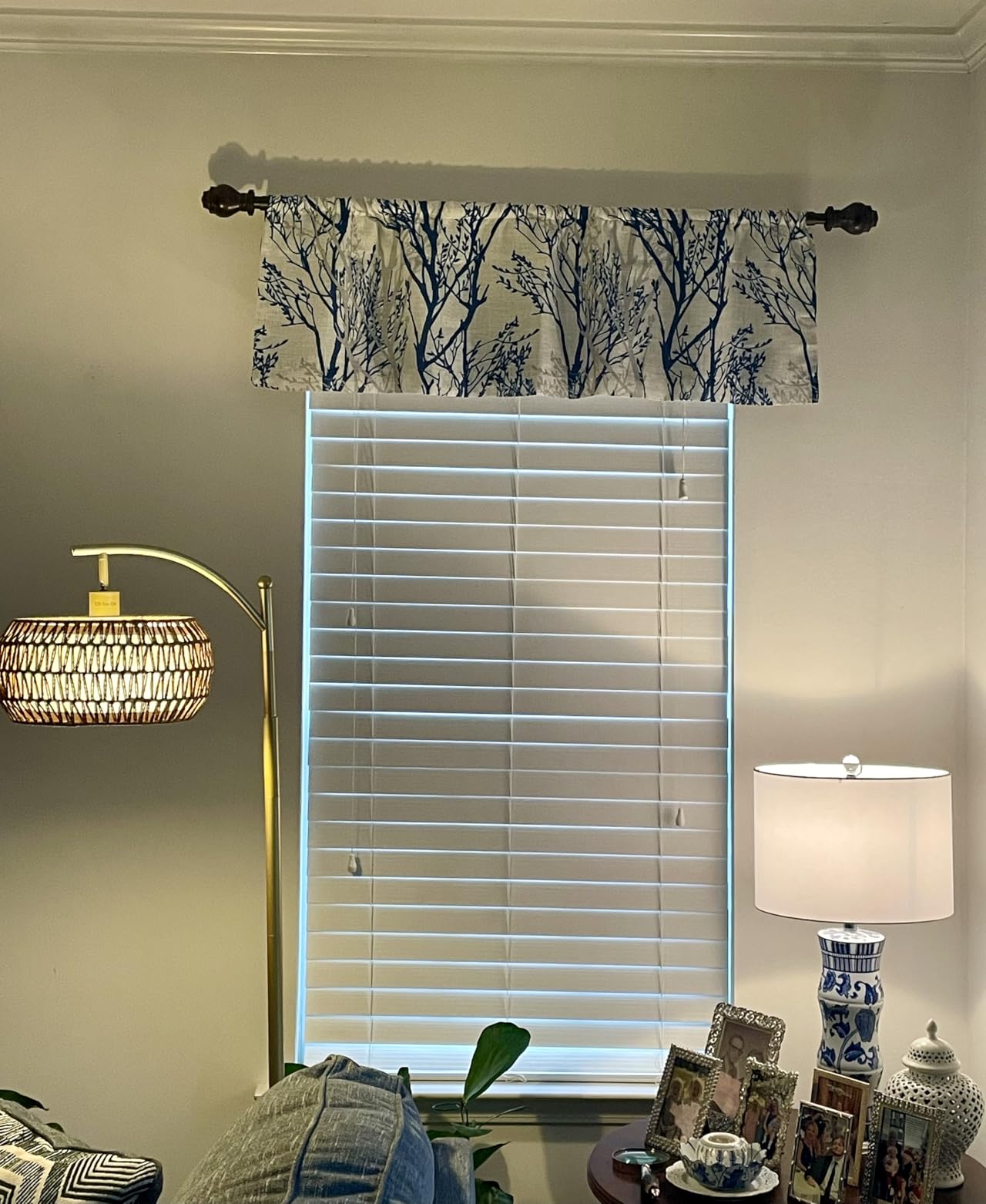 DriftAway Tree Branch Linen Lined Valance Double Layer Thermal Insulated Room Darkening Blackout Valances 3 Inch Rod Pocket Short Window Valance for Living Room Bathroom 52 Inch by 14 Inch Blue customer photo 1