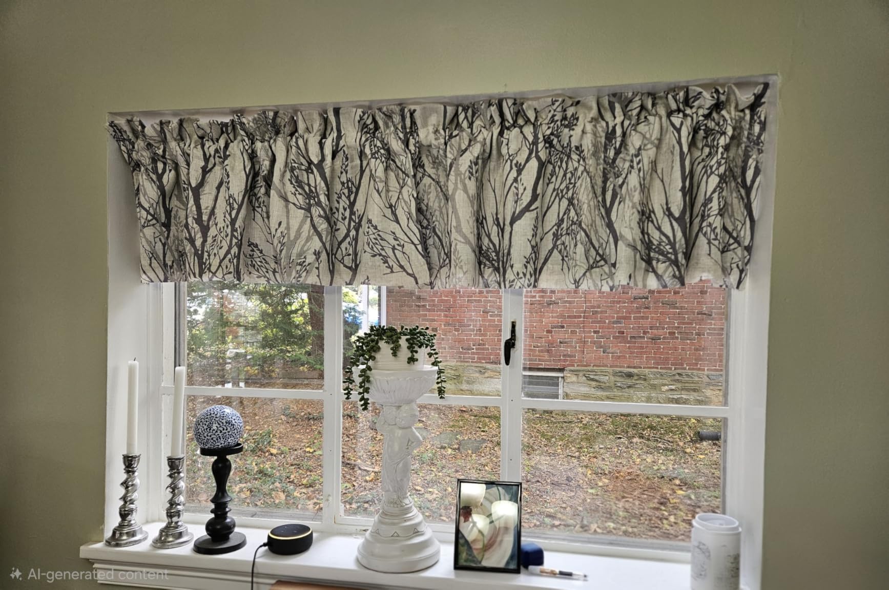 DriftAway Tree Branch Linen Lined Valance Double Layer Thermal Insulated Room Darkening Blackout Valances 3 Inch Rod Pocket Short Window Valance for Living Room Bathroom 52 Inch by 14 Inch Blue customer photo 2