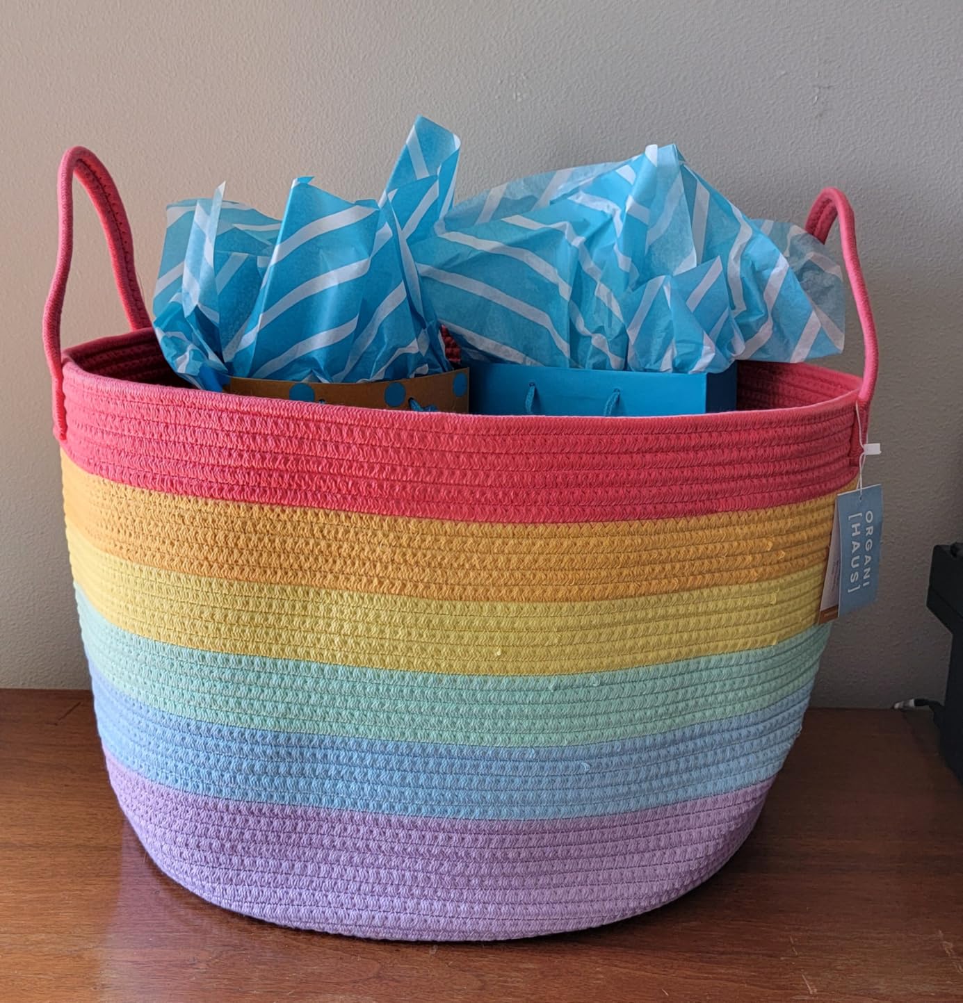 OrganiHaus Rainbow Toy Basket & Blanket Storage Bin, Nursery 20x13