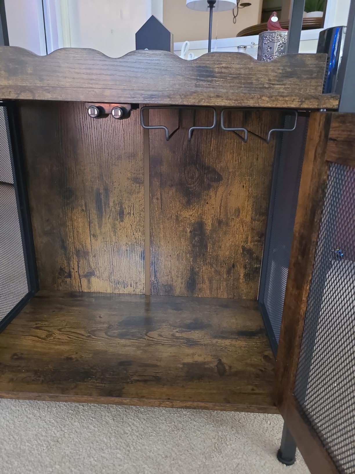 X-cosrack Wine Bar Rack Cabinet with Detachable Wine Rack, Coffee Bar with Glass Holder, Small Sideboard and Buffet Cabinet with Mesh Door, Rustic Brown (Patent Pending) customer photo 1