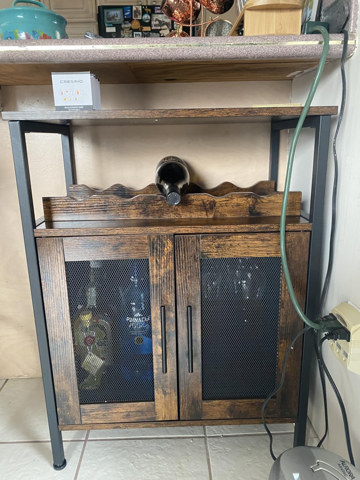 X-cosrack Wine Bar Rack Cabinet with Detachable Wine Rack, Coffee Bar with Glass Holder, Small Sideboard and Buffet Cabinet with Mesh Door, Rustic Brown (Patent Pending) customer photo 2