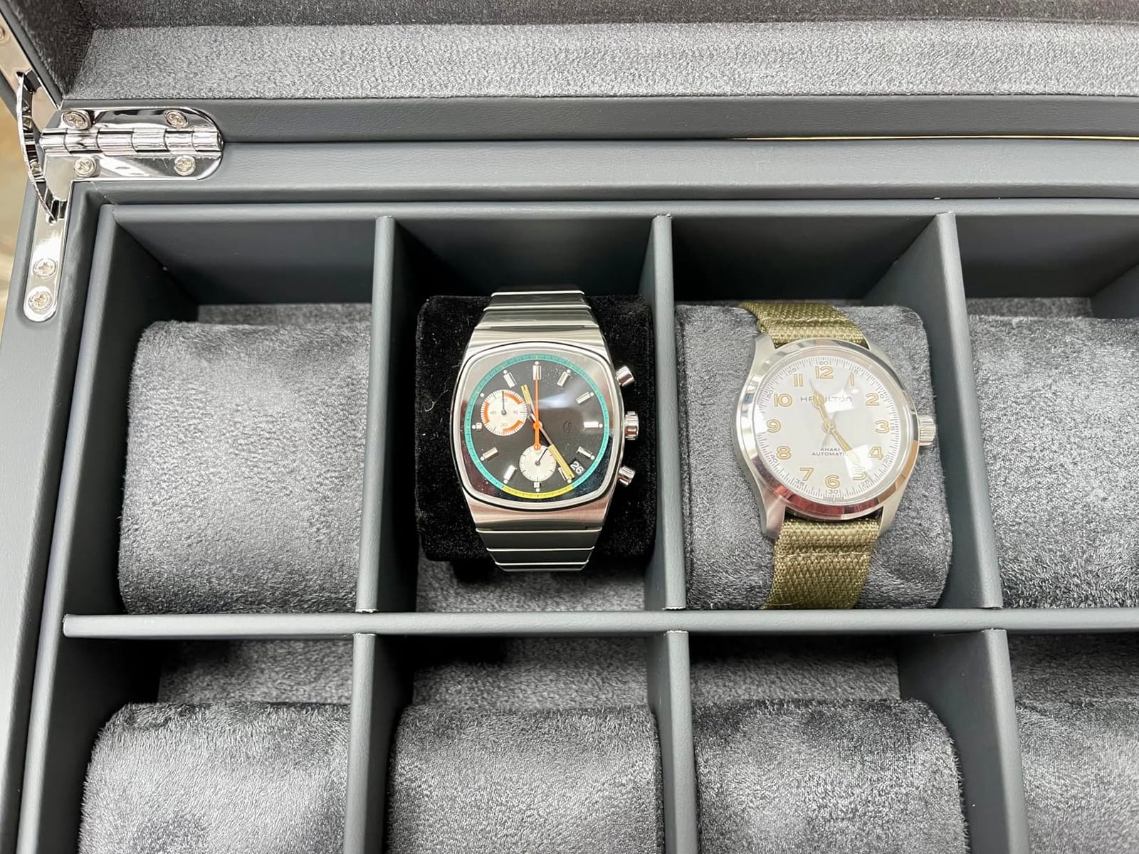 ROTHWELL 10-Slot Watch Box in Leather with Valet Drawer, Luxury Watch Case Display Organizer with Ultra Soft Microsuede Liner, Jewelry and Sunglass Holder With Large Glass top (Tan/Brown) customer photo 1