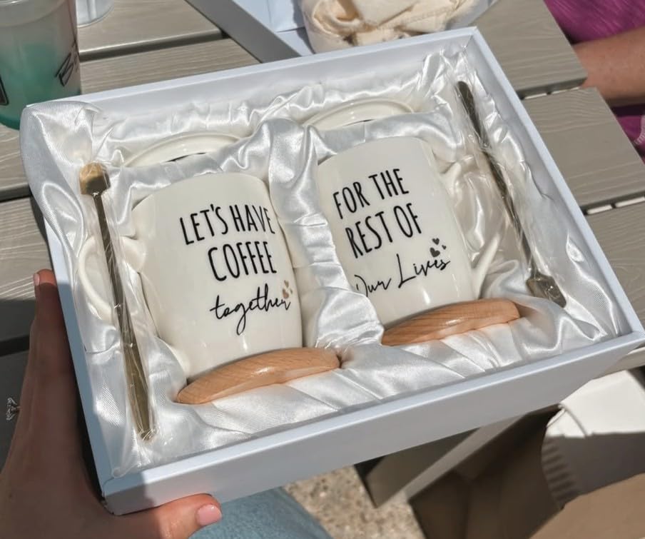 AW BRIDAL Ceramic Engagement Gifts For Couples Coffee Mugs Set Of 2, 12 Oz | Unique Newly Engaged Bachelorette Bridal Shower Gift for Bride, Anniversary Wedding Gifts for Couple Housewarming Gift Ideas customer photo 2