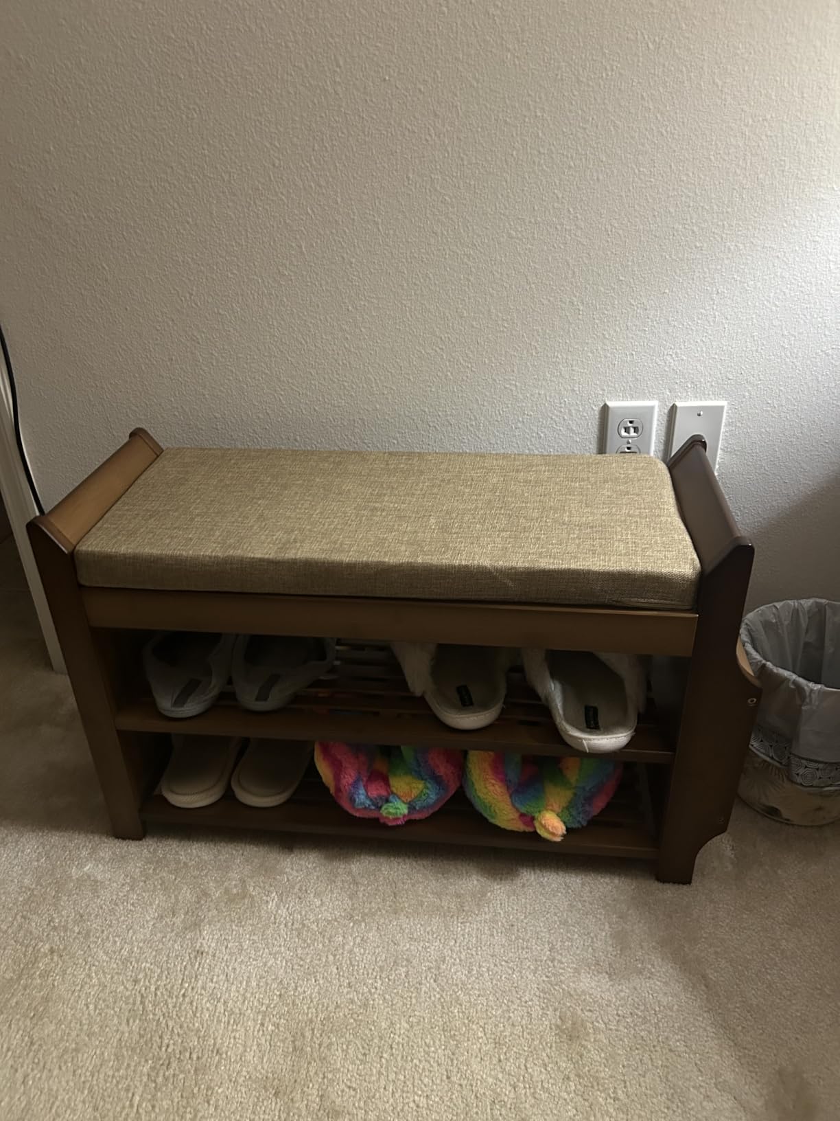 PETKABOO Shoe Bench with Hidden Drawer and Side Holder, 2 Tier Entryway Bench with Storage 39.4 in, Bamboo Shoe Rack with Cushion for Entryway Hallway Living Room Bedroom customer photo 1