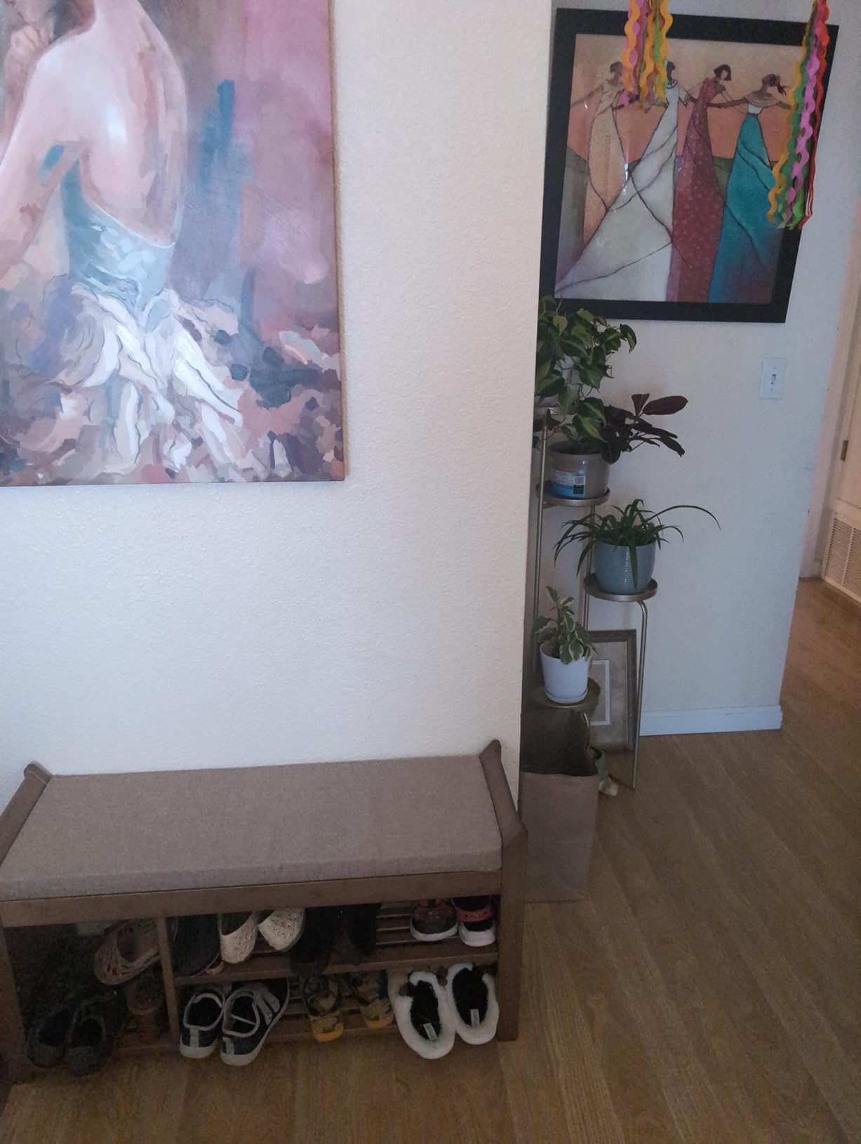PETKABOO Shoe Bench with Hidden Drawer and Side Holder, 2 Tier Entryway Bench with Storage 39.4 in, Bamboo Shoe Rack with Cushion for Entryway Hallway Living Room Bedroom customer photo 2