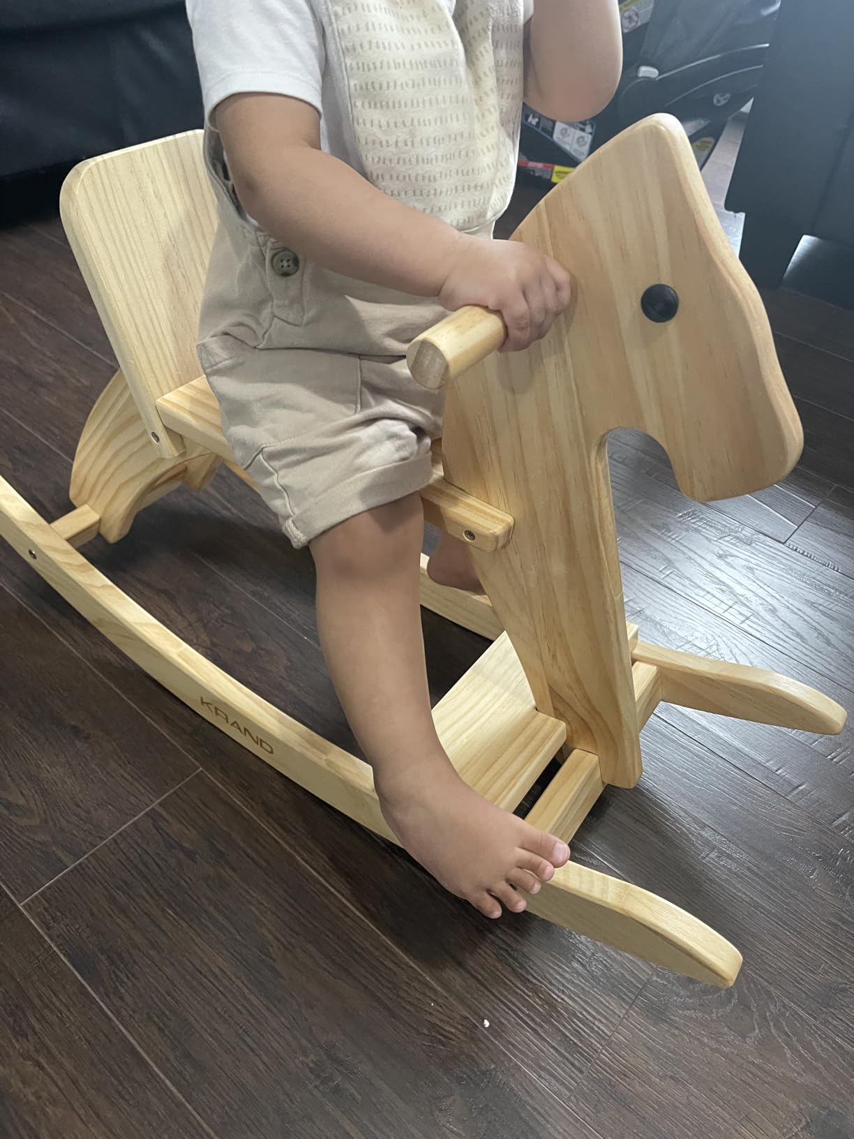 Kids Wooden Rocking Horse, Toddlers Ride-On Toy w/Safety Foot Pedal | Classic Design Natural Rocker with Wide Pedal, Safe Backrest & Handrail-Fine Wood Craftsmanship customer photo 2