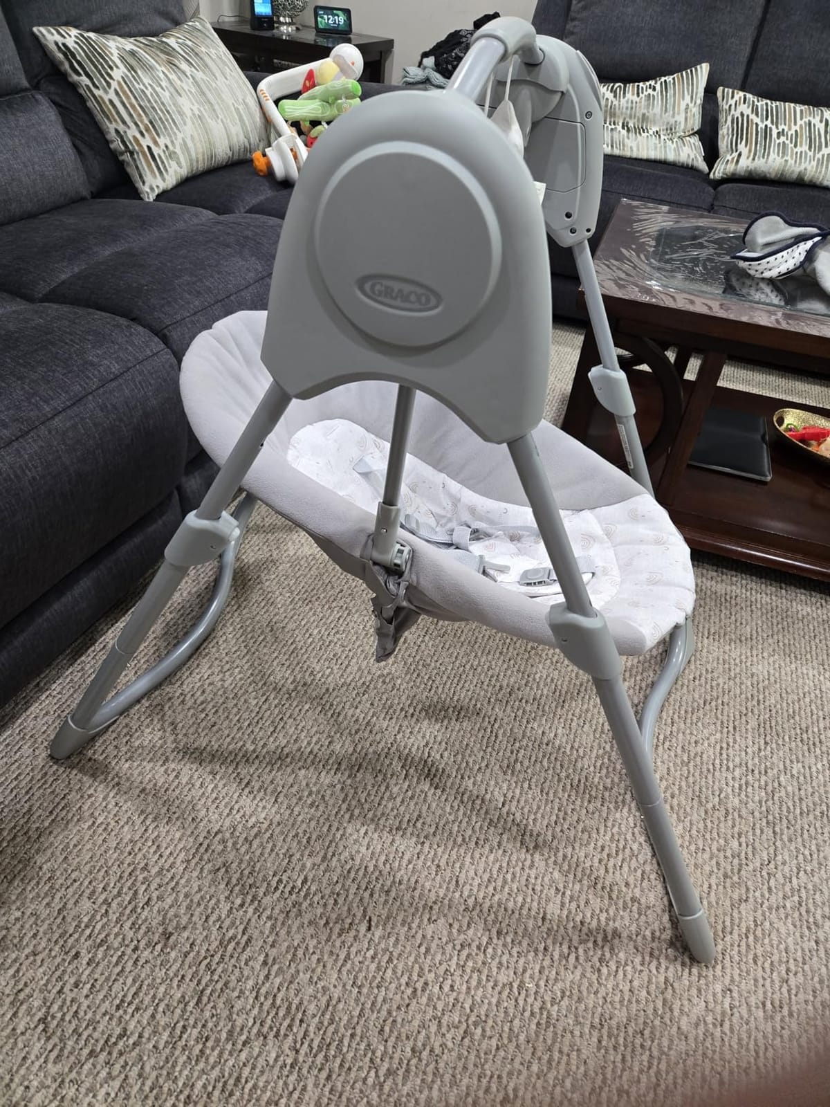 Graco Slim Spaces Compact Baby Swing, Space Saving Portable Baby Swing with Height Adjustable Legs & Soft Toys, Reign customer photo 2