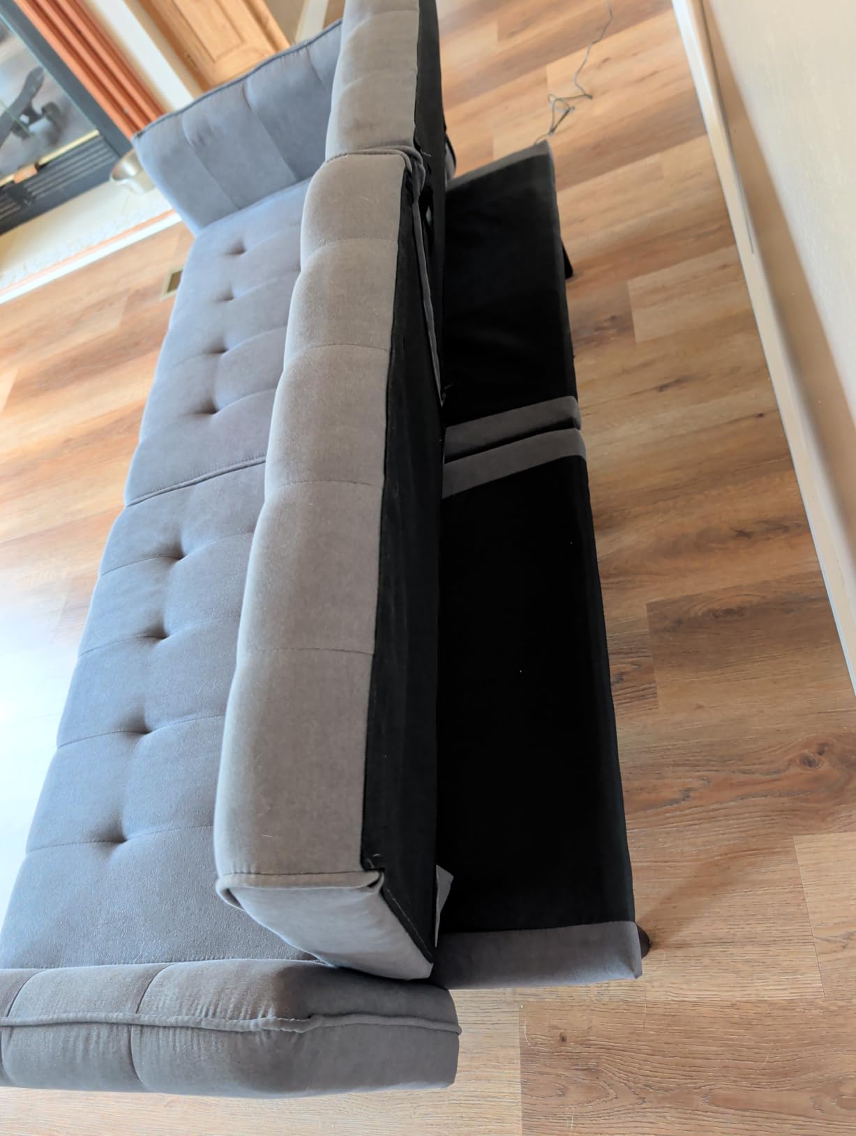 65'' Convertible Futon Sofa Bed with USB, Small Couch for Living Room | Sleeper Sofa, Adjustable Folding Couch with Tufted Design and 2 USB Ports, Bedroom Apartment Office, Dark Grey customer photo 2