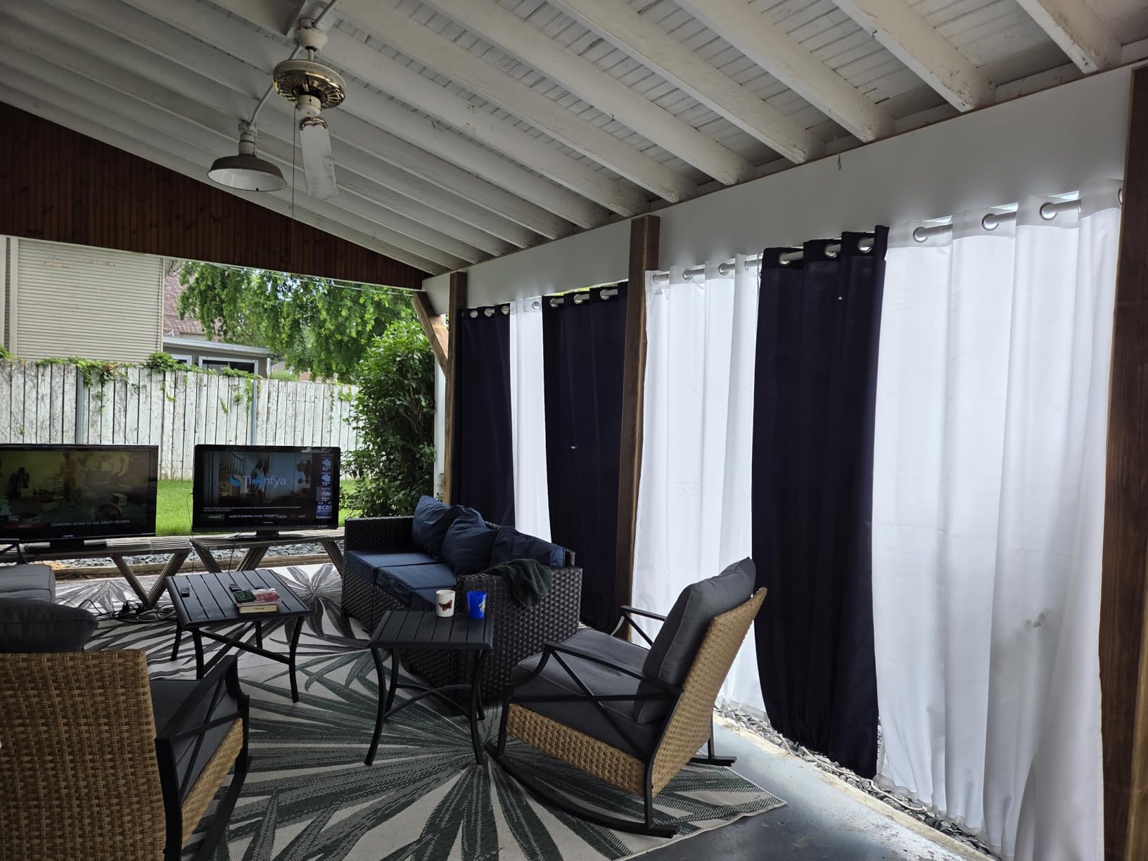 BONZER Outdoor Curtains for Patio Waterproof Thick | Privacy Grommet Light Filtering Outside Curtains for Porch Pergola Gazebo Deck, 1 Panel, 54W x 95L inch, Black customer photo 2