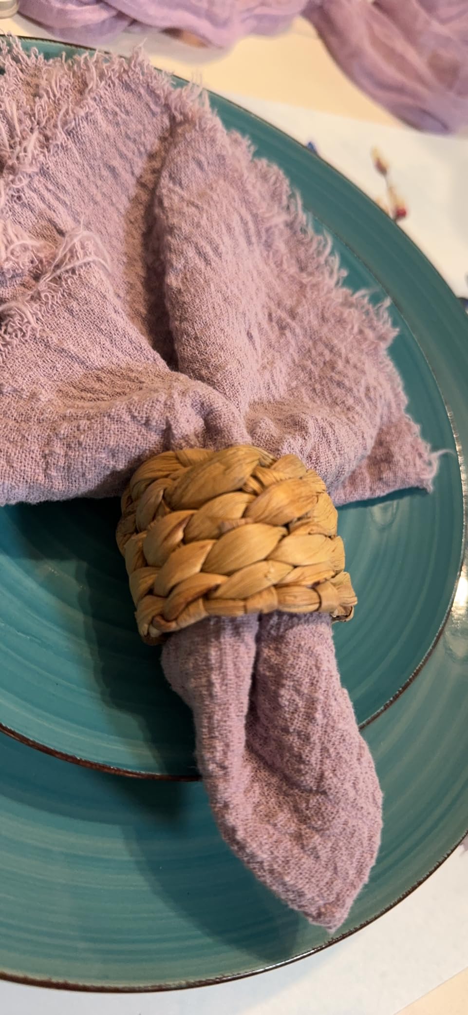 Farmhouse Rustic Napkin Rings Set of 12, Fall Thanksgiving Table Decor | Hand-Woven, Water Hyacinth Napkin Rings Bluk for Wedding Party Birthday, Banquet customer photo 2