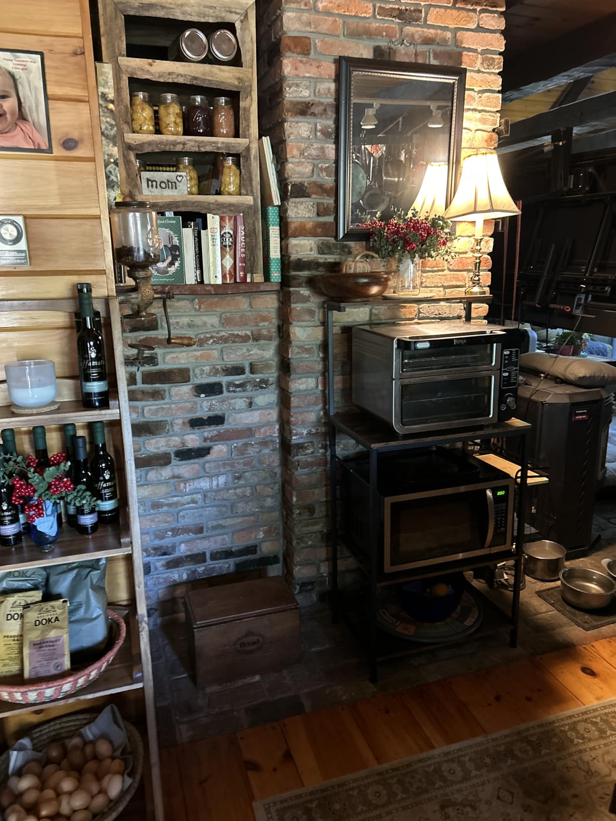 SUPERJARE Kitchen Bakers Rack with Power Outlet, Coffee Bar Table 4 Tiers, Kitchen Microwave Stand with 6 S-shaped Hooks, Storage Shelf Rack for Spices, Pots and Pans - Rustic Brown customer photo 2