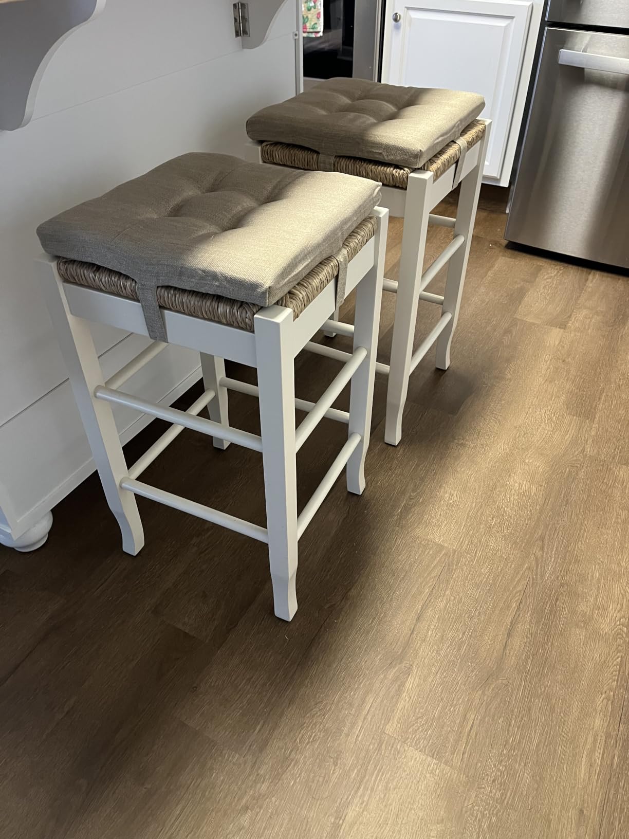 baibu 12 Inches Memory Foam Square Seat Cushion Set of 2, Dual-Layer Design Bar Stool Square Seat Cushion with Ties - 2 Pads Only, Beige (12'' (30CM)) customer photo 2