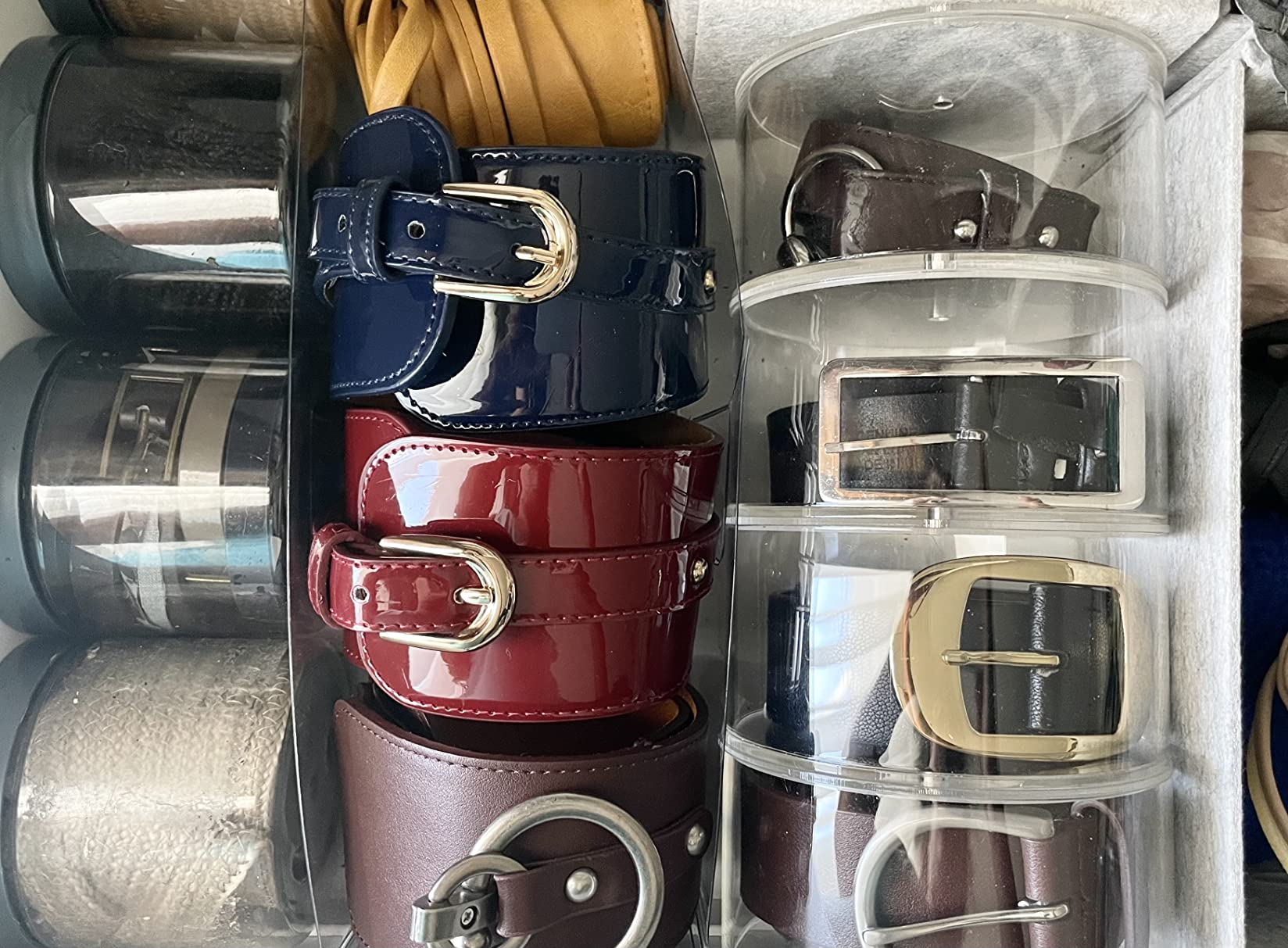 NIUBEE Belt Organizer for Closet, Acrylic Belt Storage Holder Box, 10 Layer | Clear Belts Organizers Display Stand for Drawer, Belts Case for Women Men, Belt Container for Jewelry, Ties, Watch, Bracelets customer photo 2