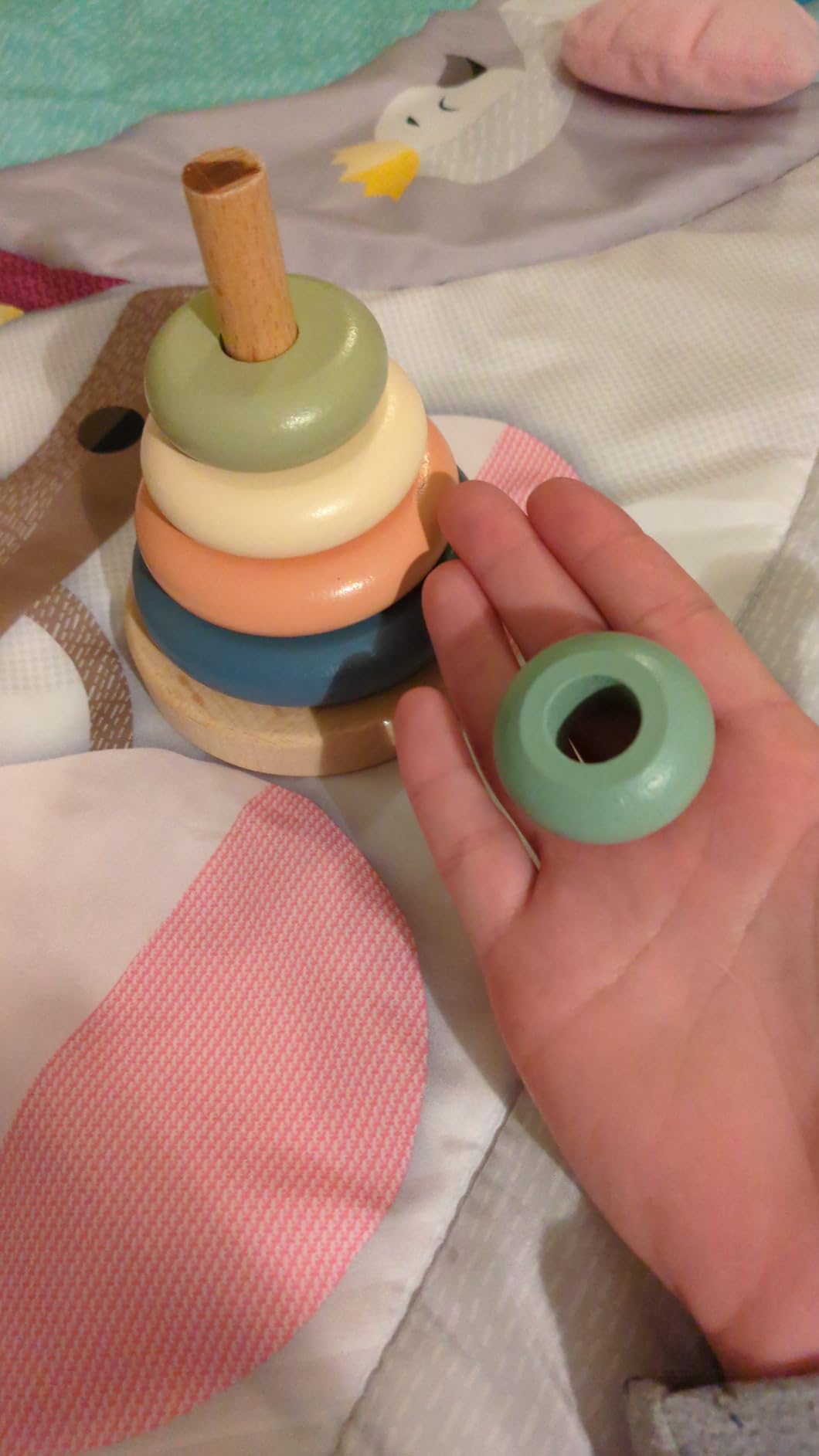 Pearhead Wooden Rainbow Stacking Ring Toy, Montessori Baby Stacker - Neutral Color Sorting Rings, Fine Motor Play, Hand-Eye Coordination, Nursery Decor, Baby or Toddler Gift, Ages 12M+ customer photo 1